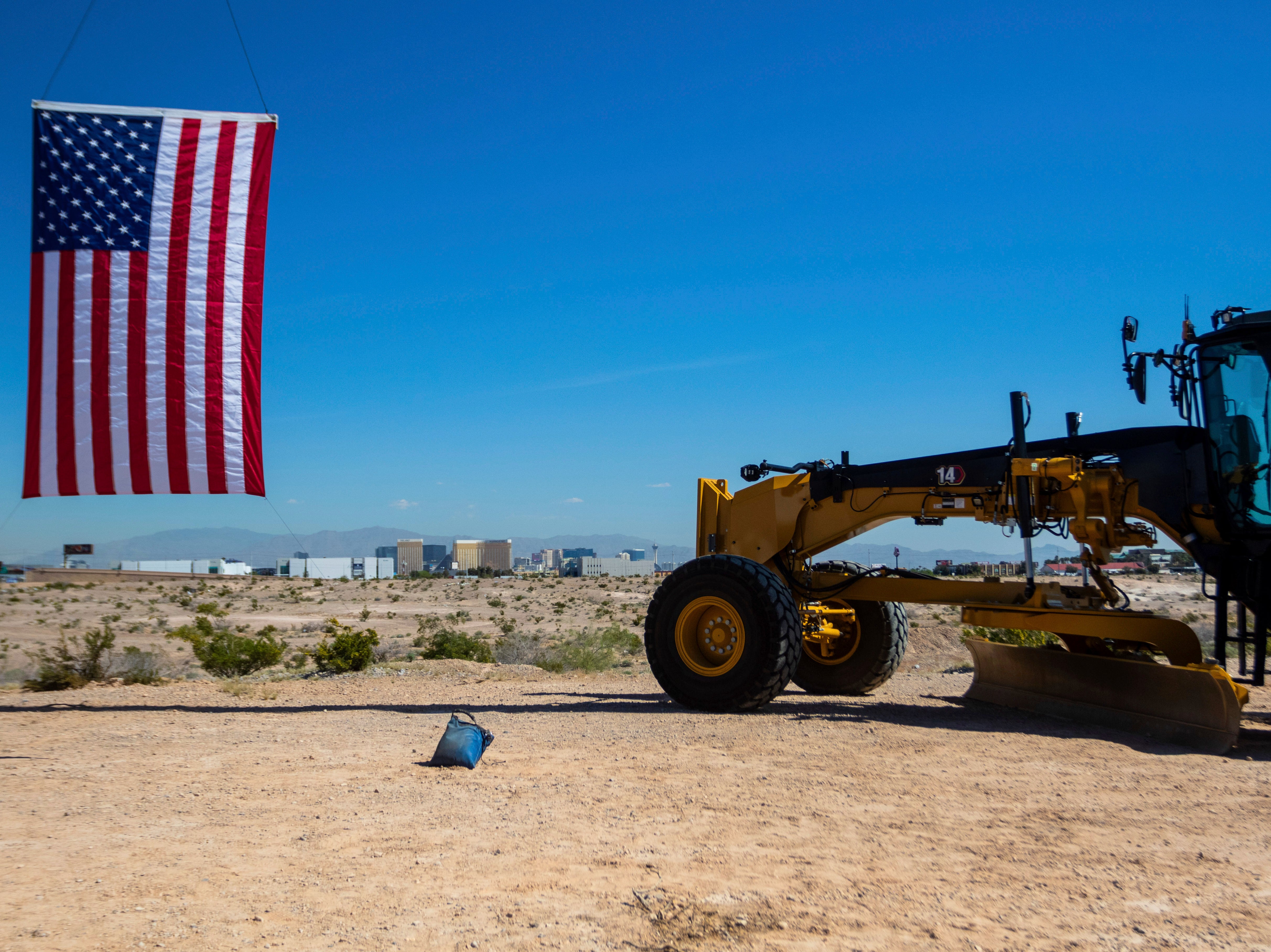 The Las Vegas strip is shown behind the groundbreaking sight of a high-speed passenger rail line between Las Vegas and the Los Angeles on Monday, April 22, 2024, in Las Vega