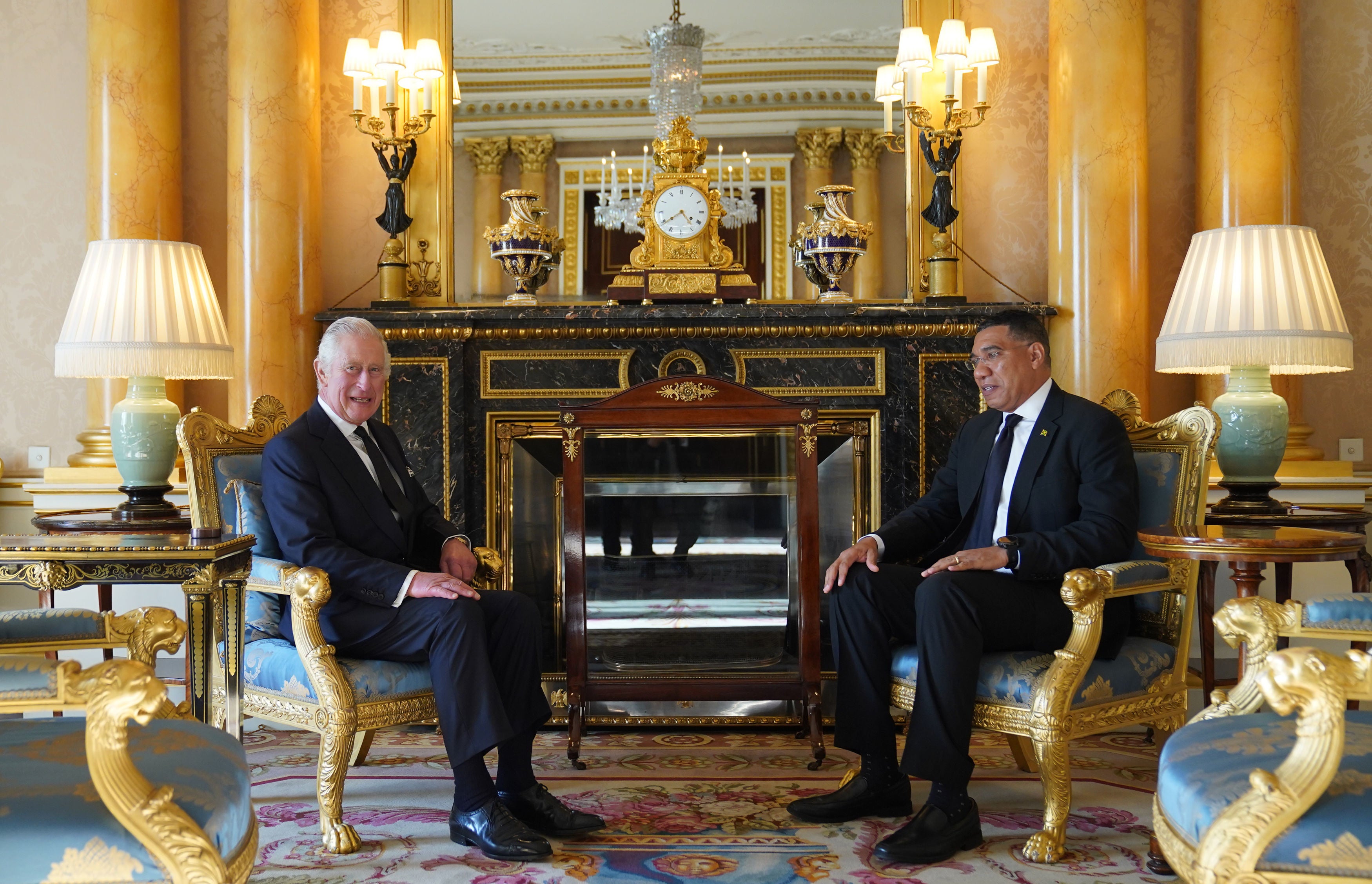 File image of King Charles III and Jamaican prime minister Andrew Holness as the country tables a republic bill