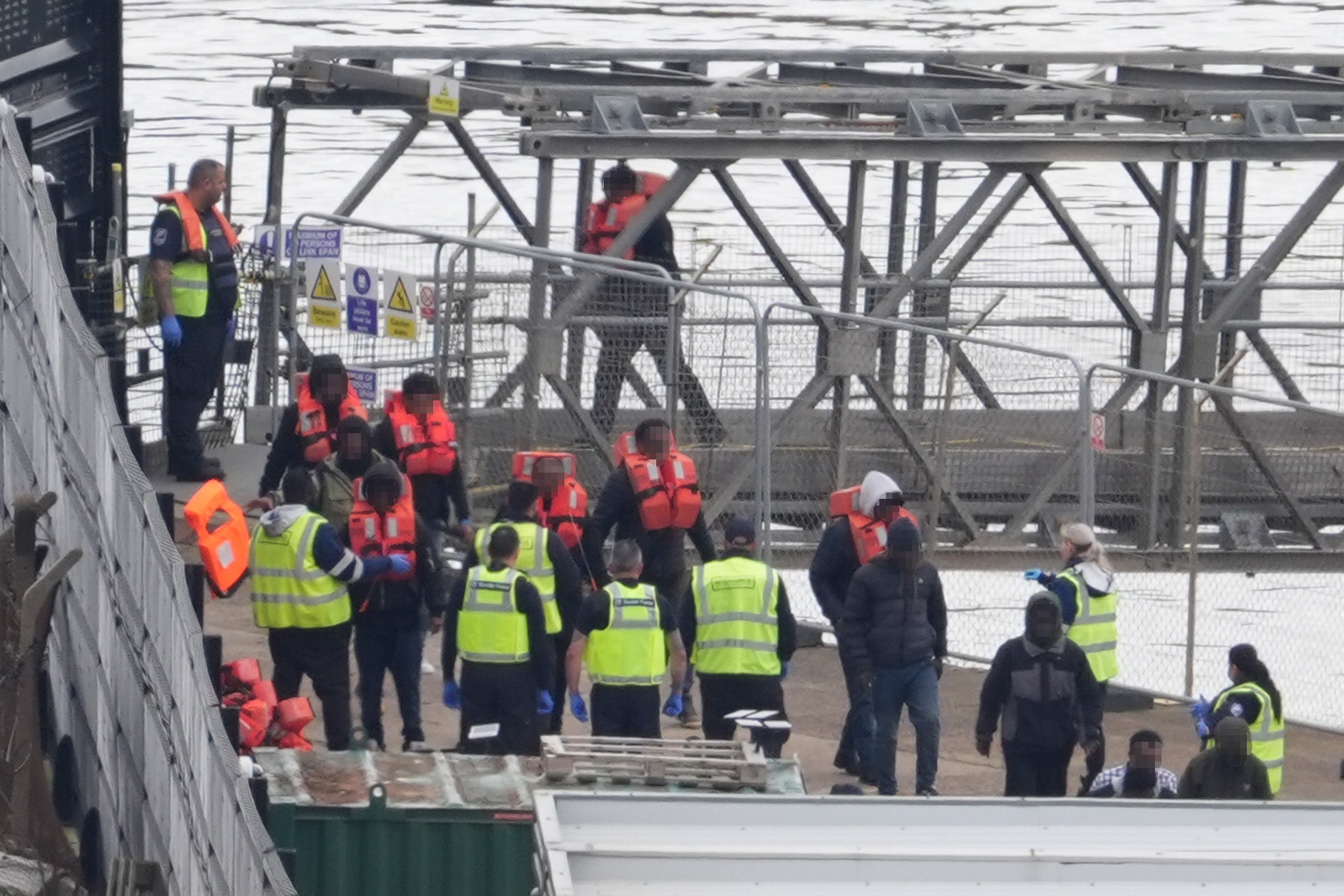 A group of people, thought to be migrants, are brought in to Dover by Border Force this week