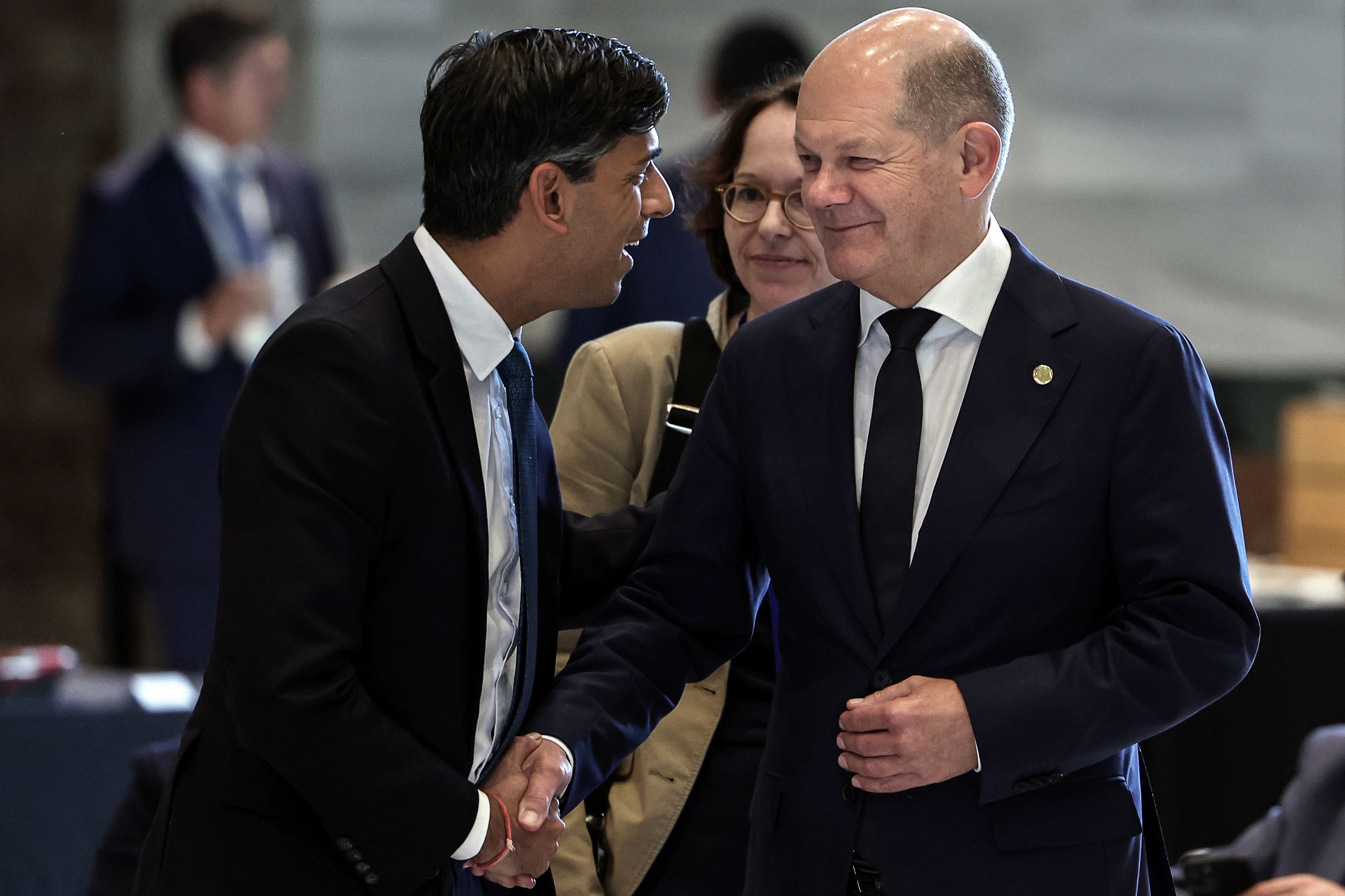 Prime Minister Rishi Sunak holds a bilateral meeting with Germany’s Chancellor Olaf Scholz during the European Political Community summit in Granada, Spain. Picture date: Thursday October 5, 2023.