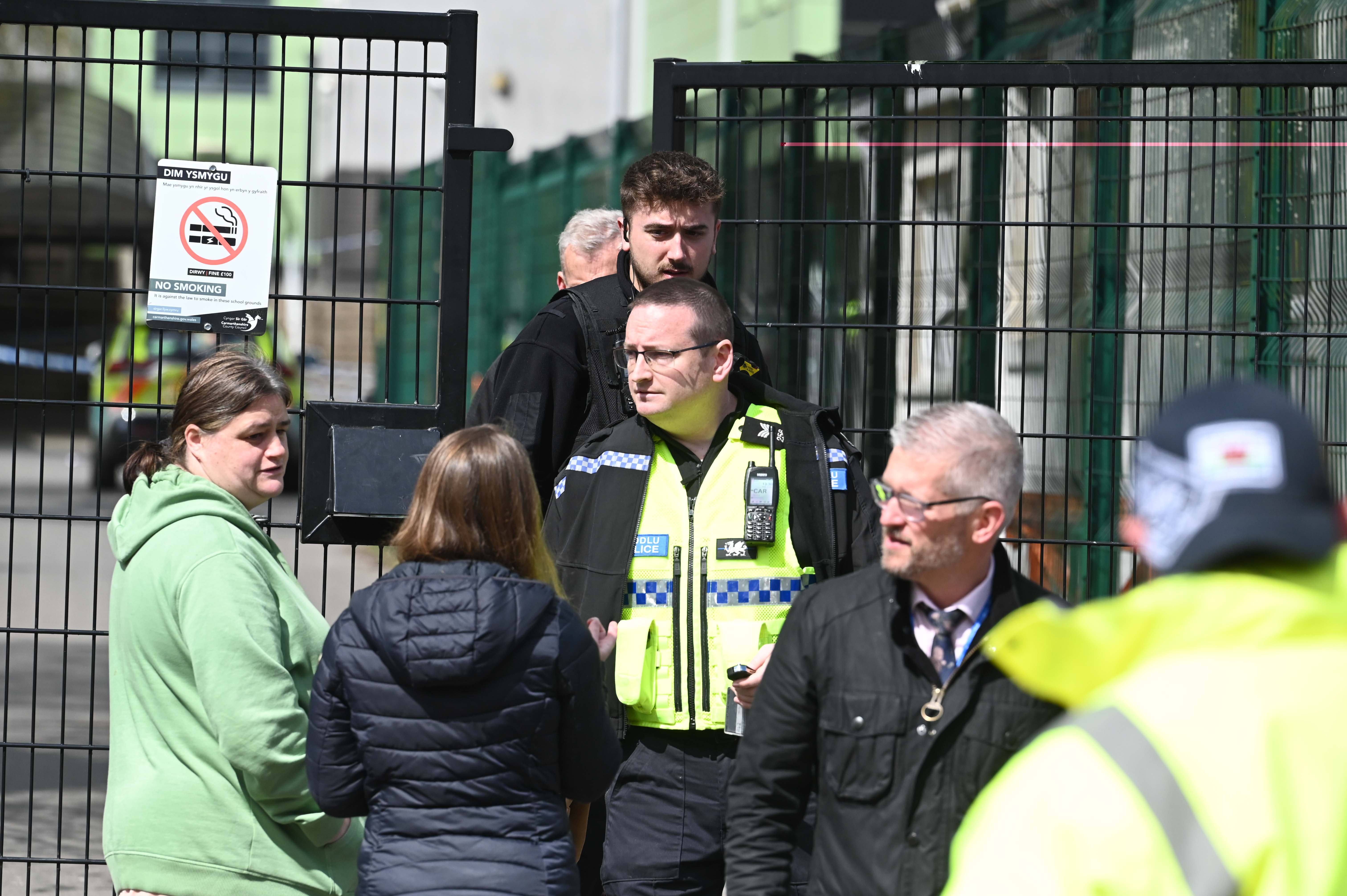 Scene outside Ysgol Dyffryn Aman on Wednesday