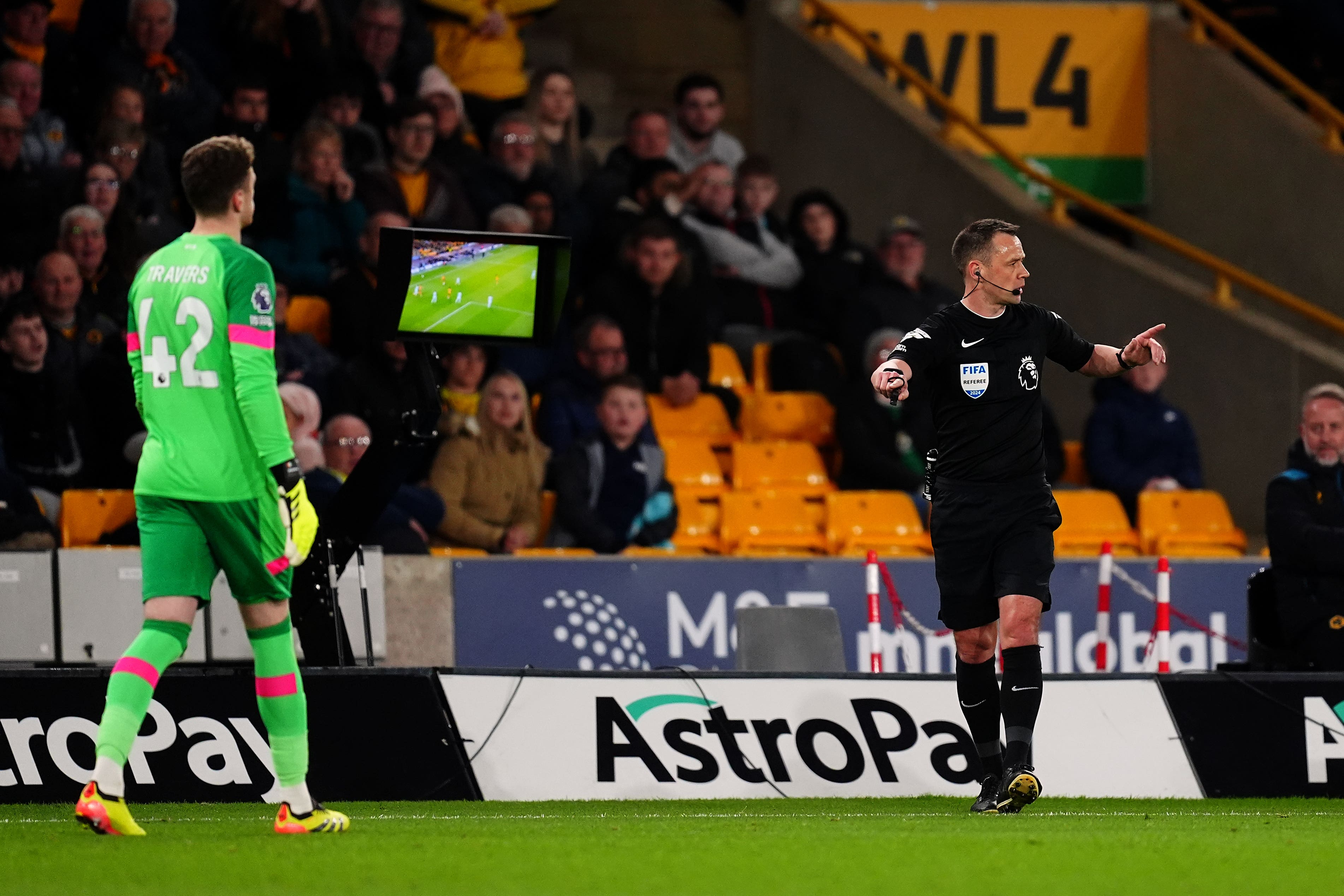 Stuart Attwell was involved in more controversy in Bournemouth’s win at Wolves (David Davies/PA)