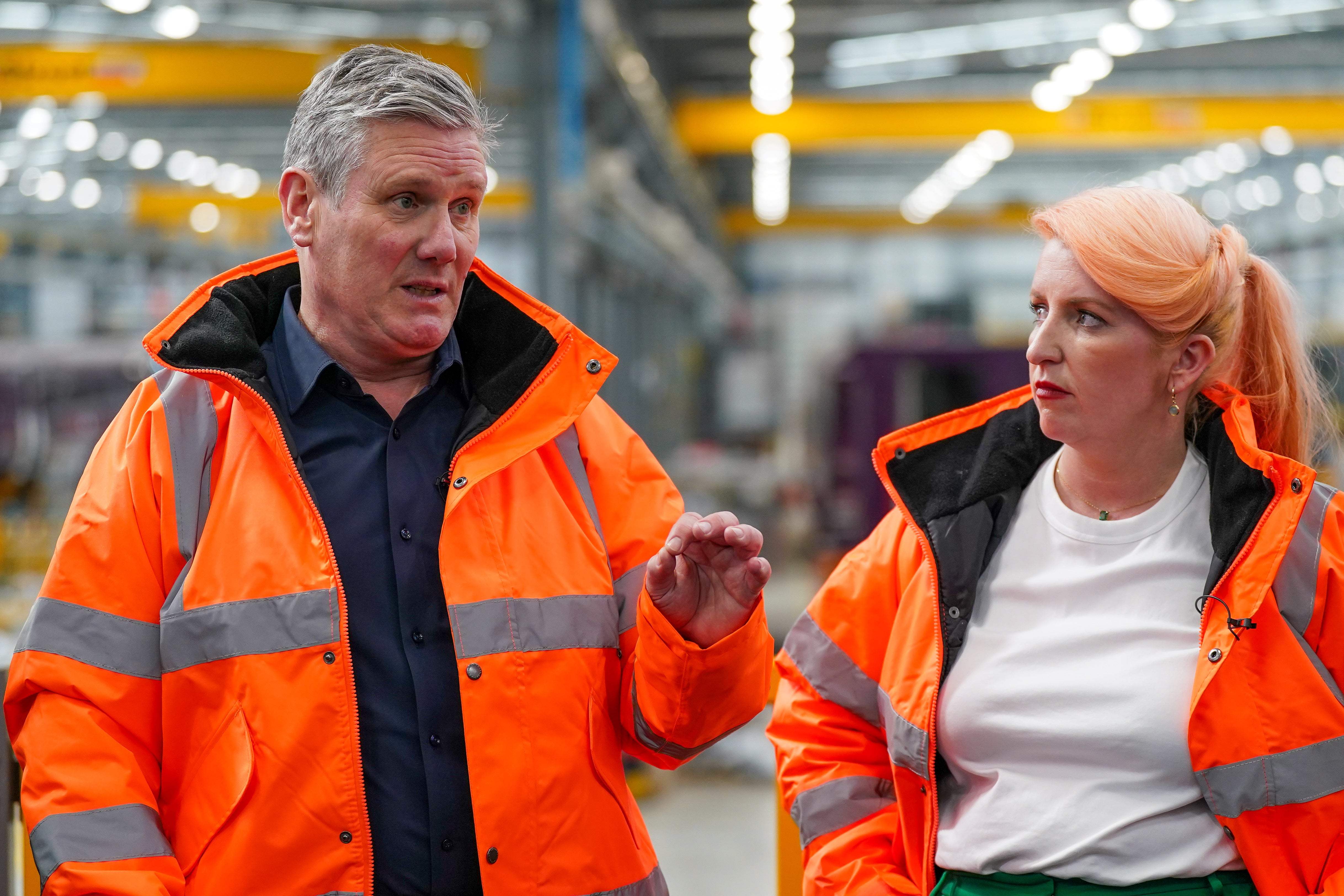 Keir Starmer and shadow transport secretary Louise Haigh at Hitachi Rail in Co Durham