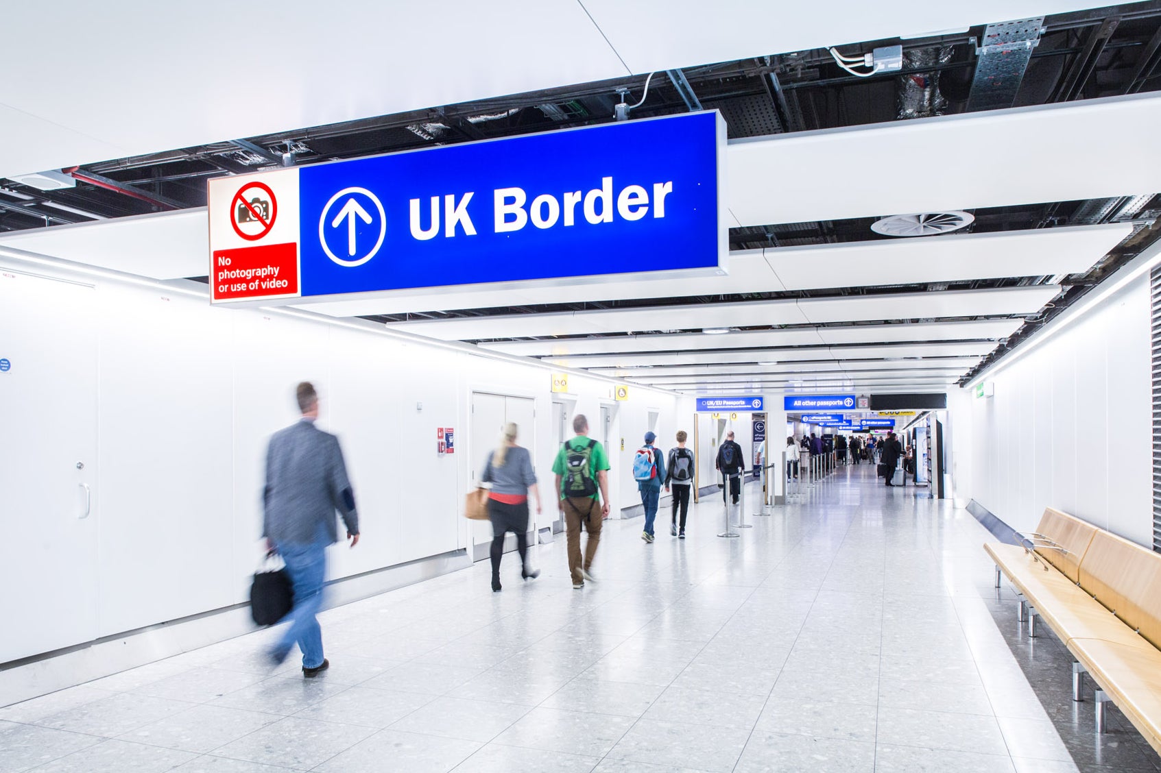 Clear landing: approaching passport control at Heathrow airport