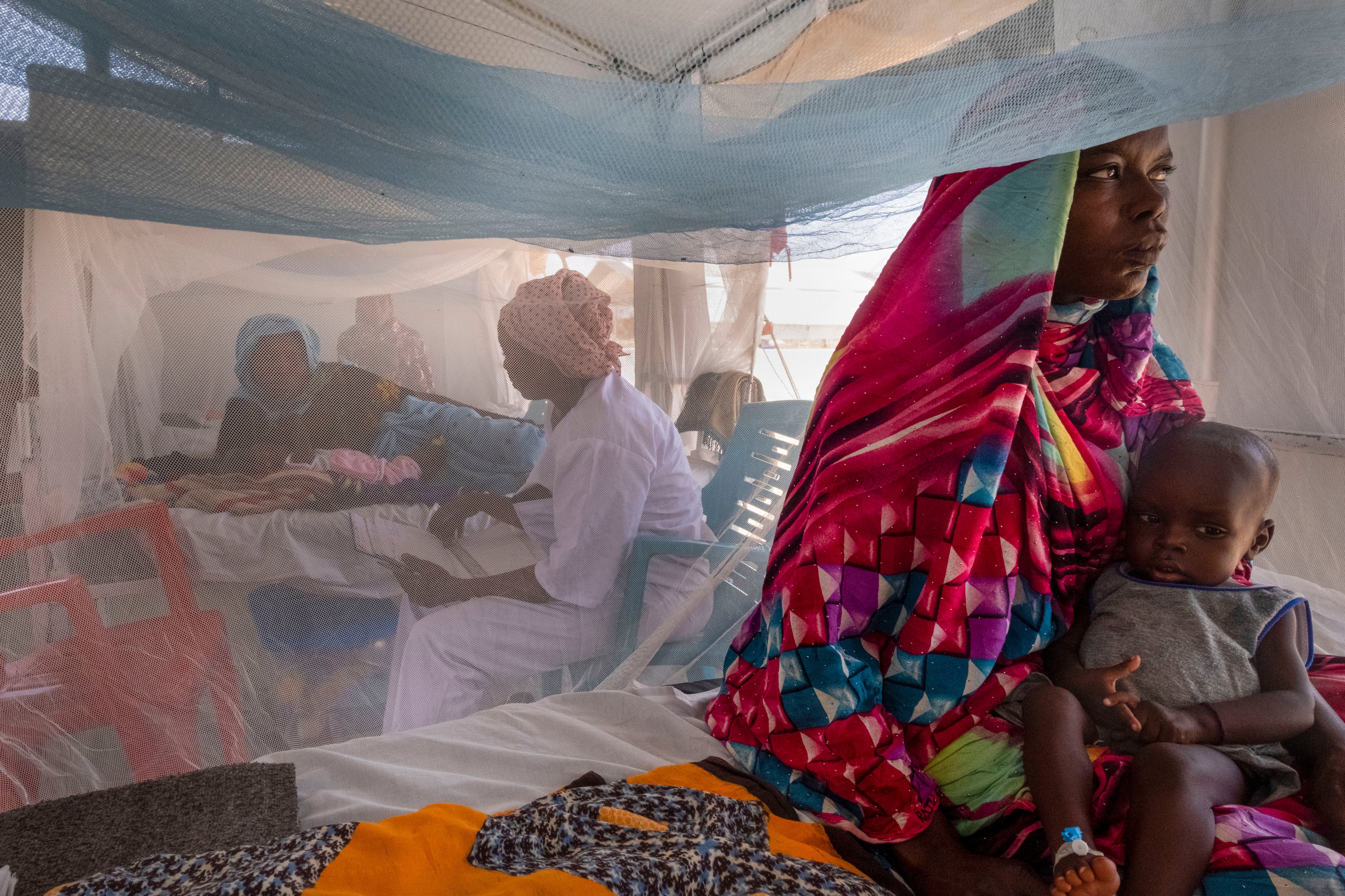 Sudanese Children suffering from malnutrition are treated at a clinic in Metche Camp, Chad, near the Sudanese border