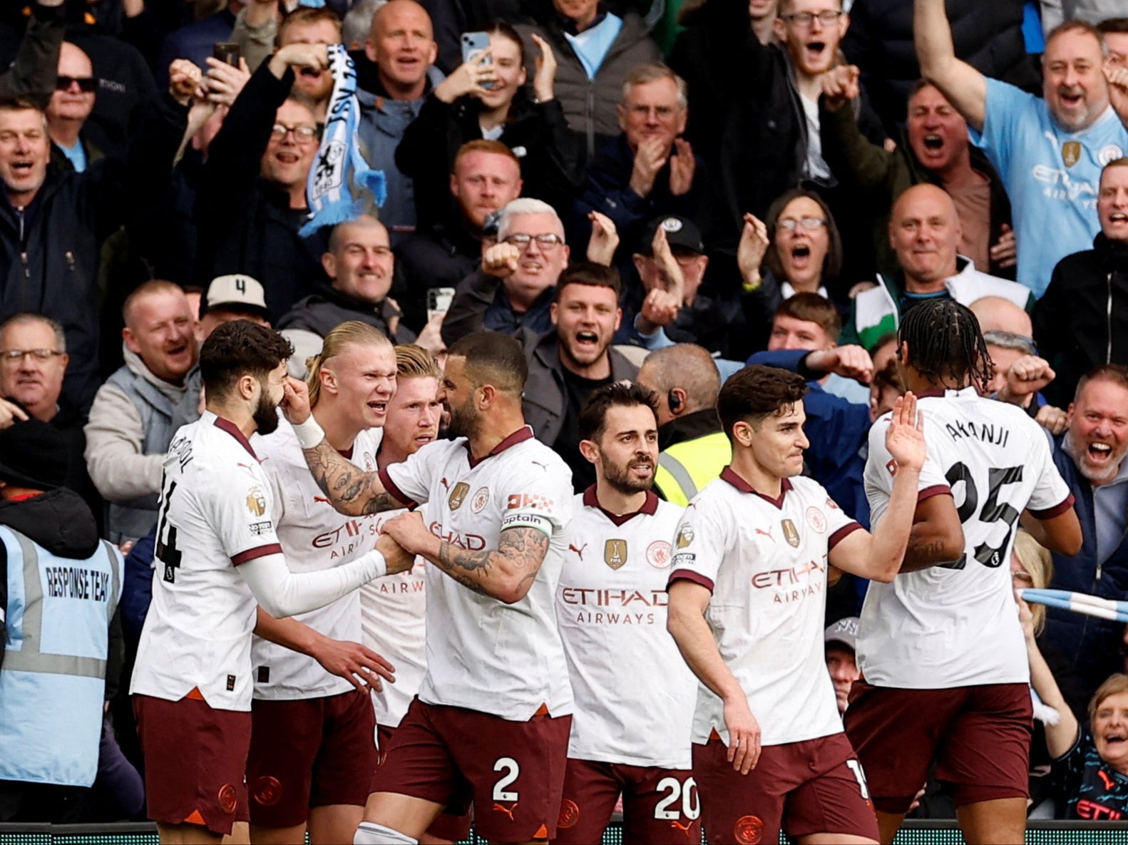 Manchester City's Erling Braut Haaland celebrates scoring their second goal