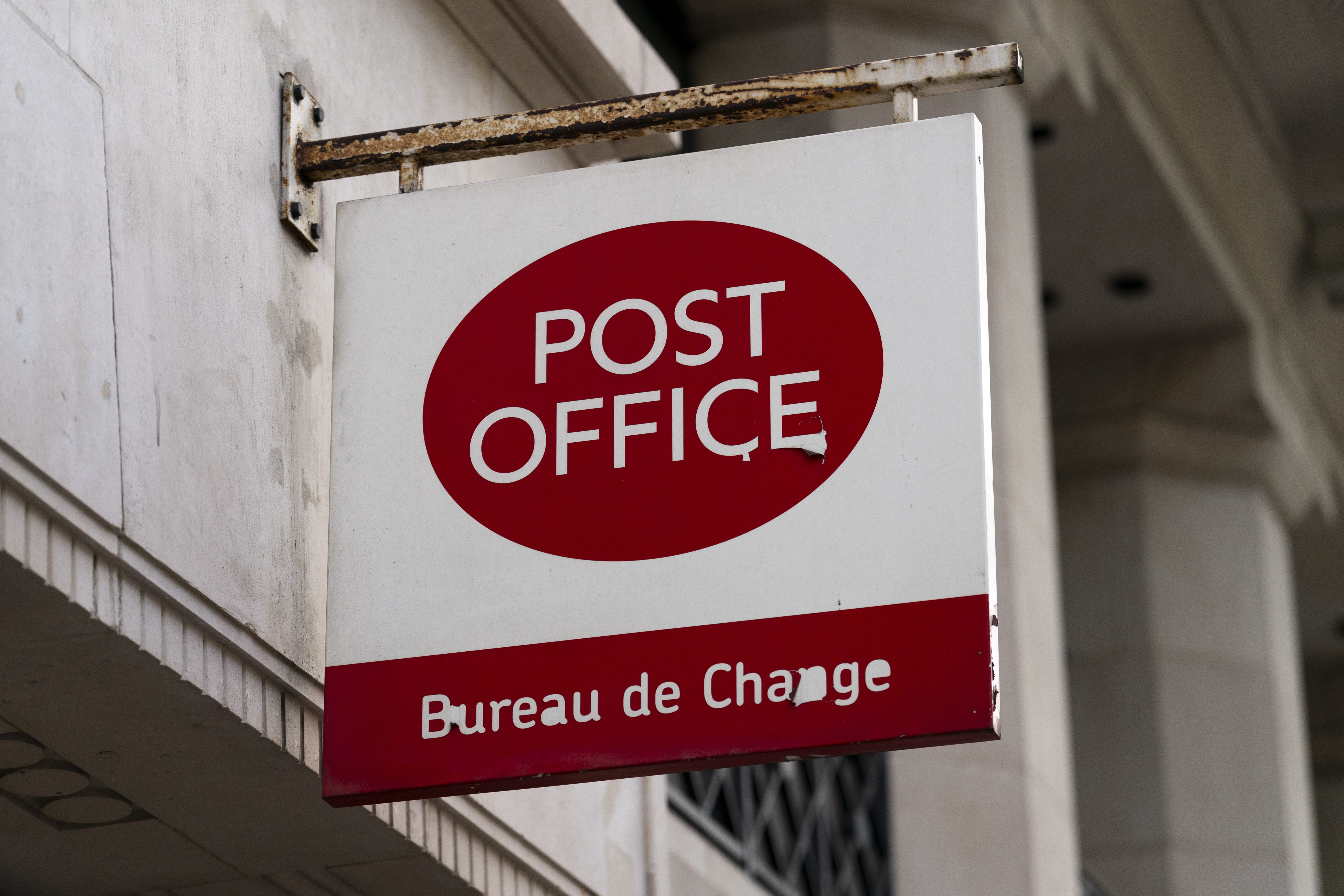 A Post Office sign nearby the Post Office Horizon IT inquiry at Aldwych House, central London (Jordan Pettitt/PA)