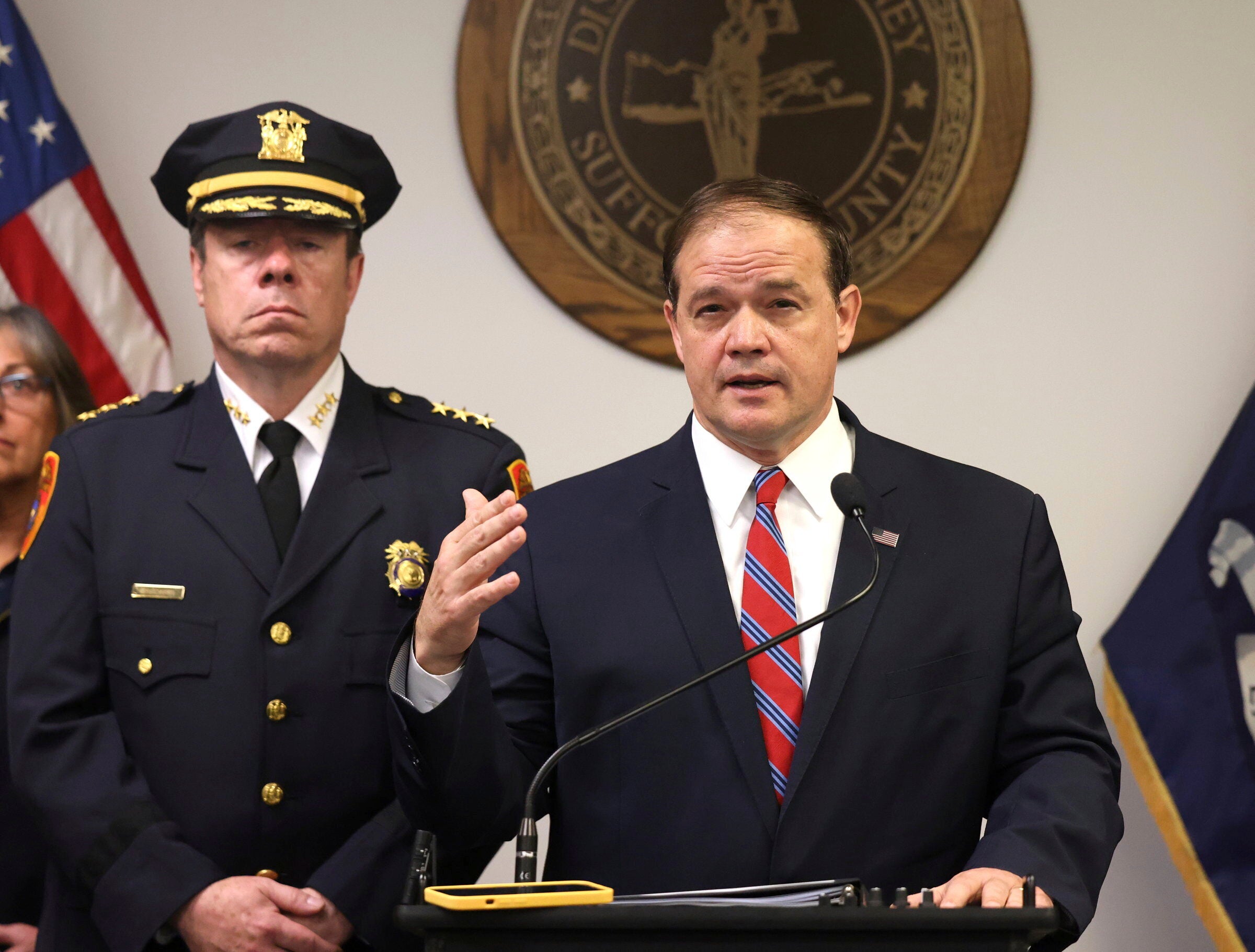 Suffolk County District Attorney Ray Tierney speaking about the arraignment of Jeffrey Mackey and Alexis Nieves