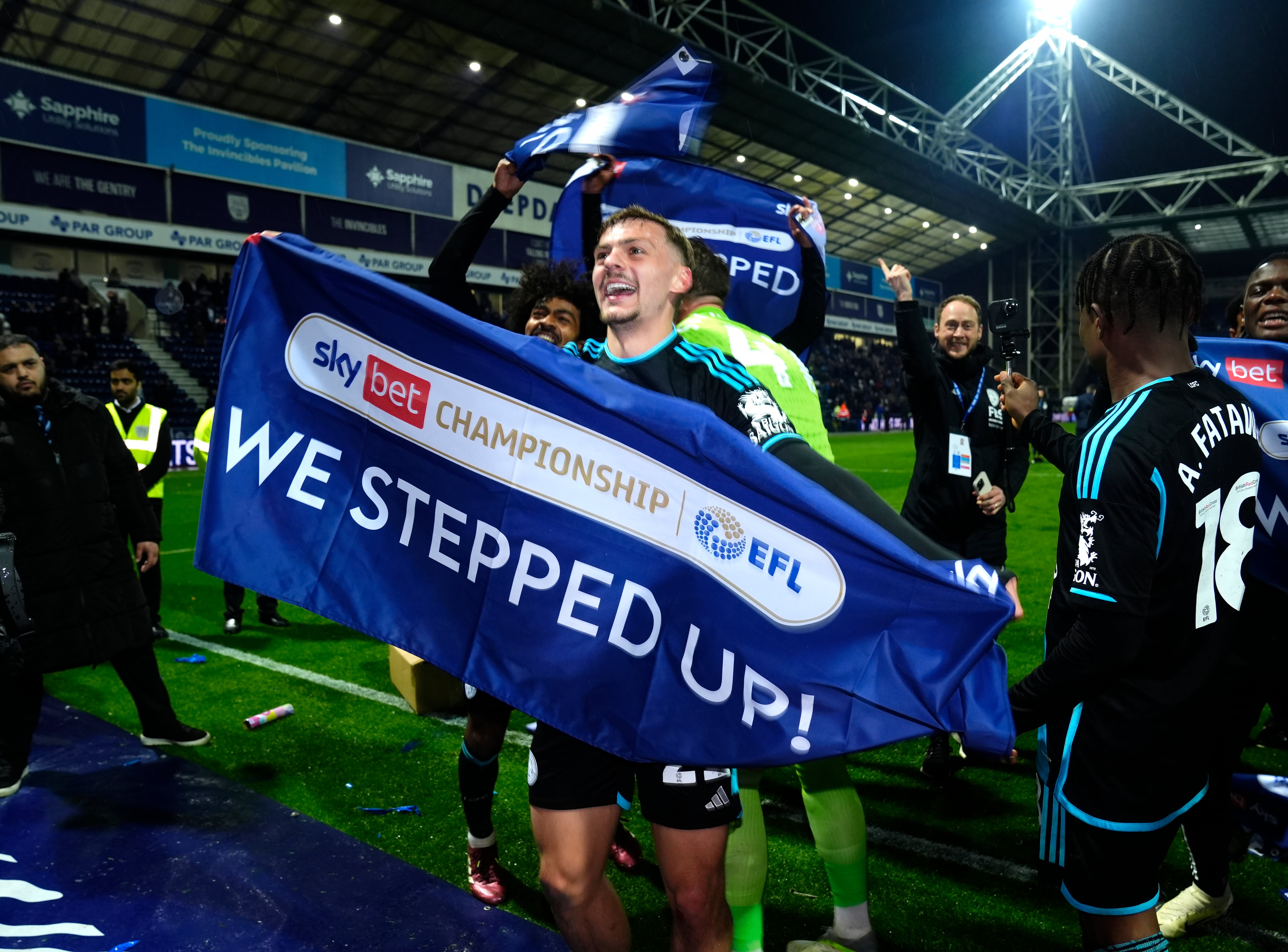 Leicester City’s Kiernan Dewsbury-Hall celebrates securing the Championship title