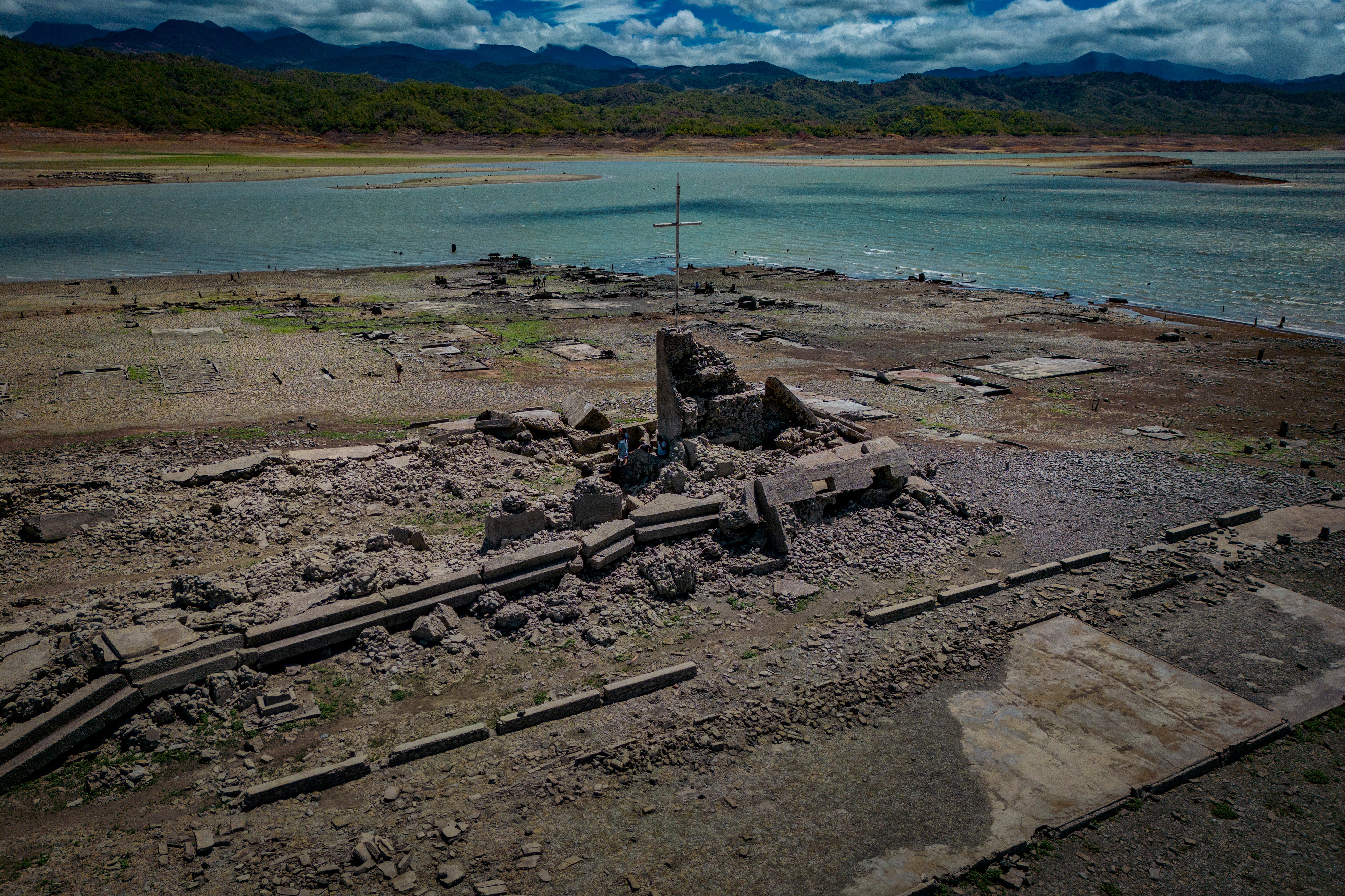 An aerial view of the old sunken town of Pantabangan in Nueva Ecija province, Philippines, on Sunday