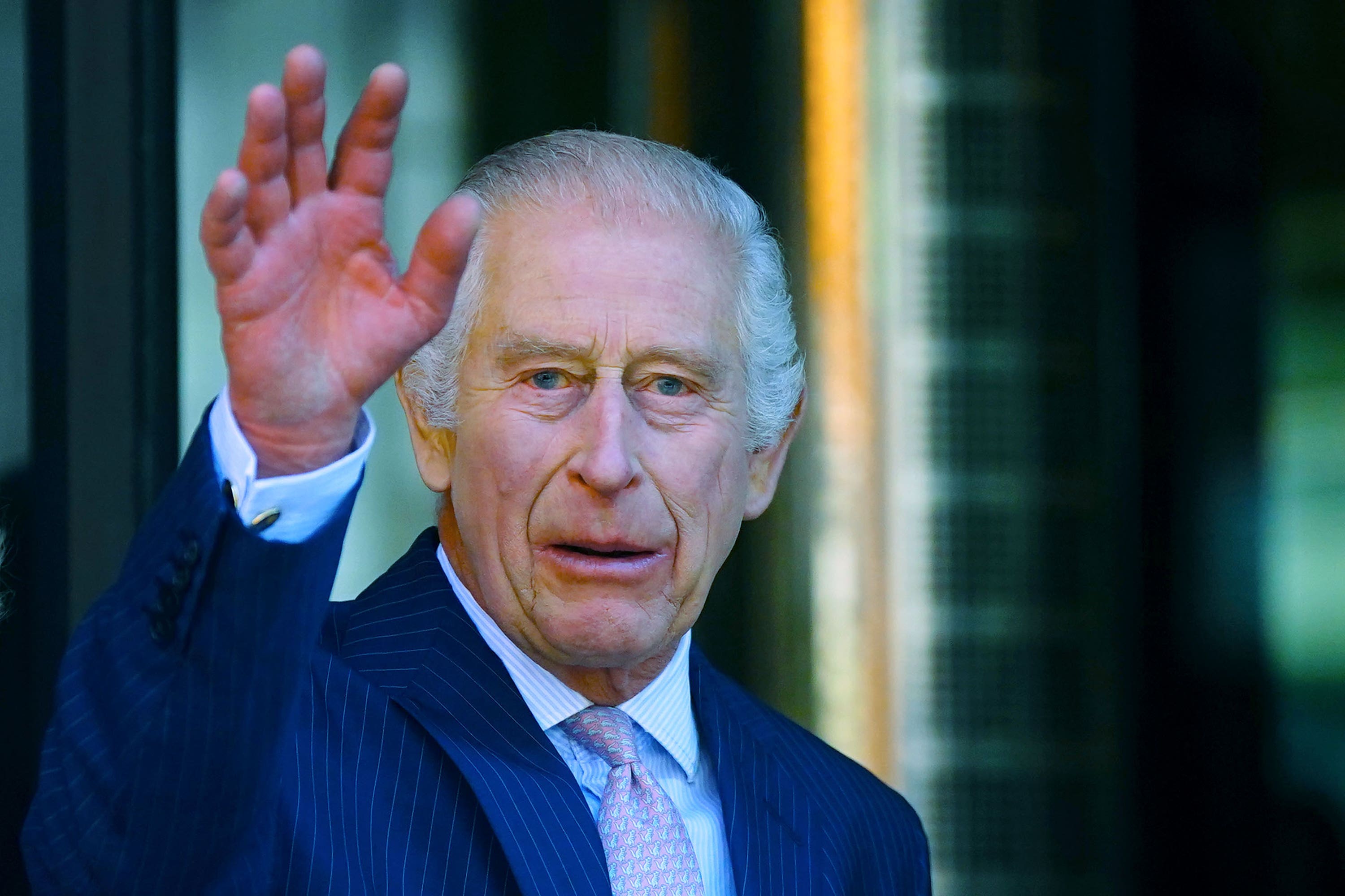 The King arrives for a visit to University College Hospital Macmillan Cancer Centre (Victoria Jones/PA)