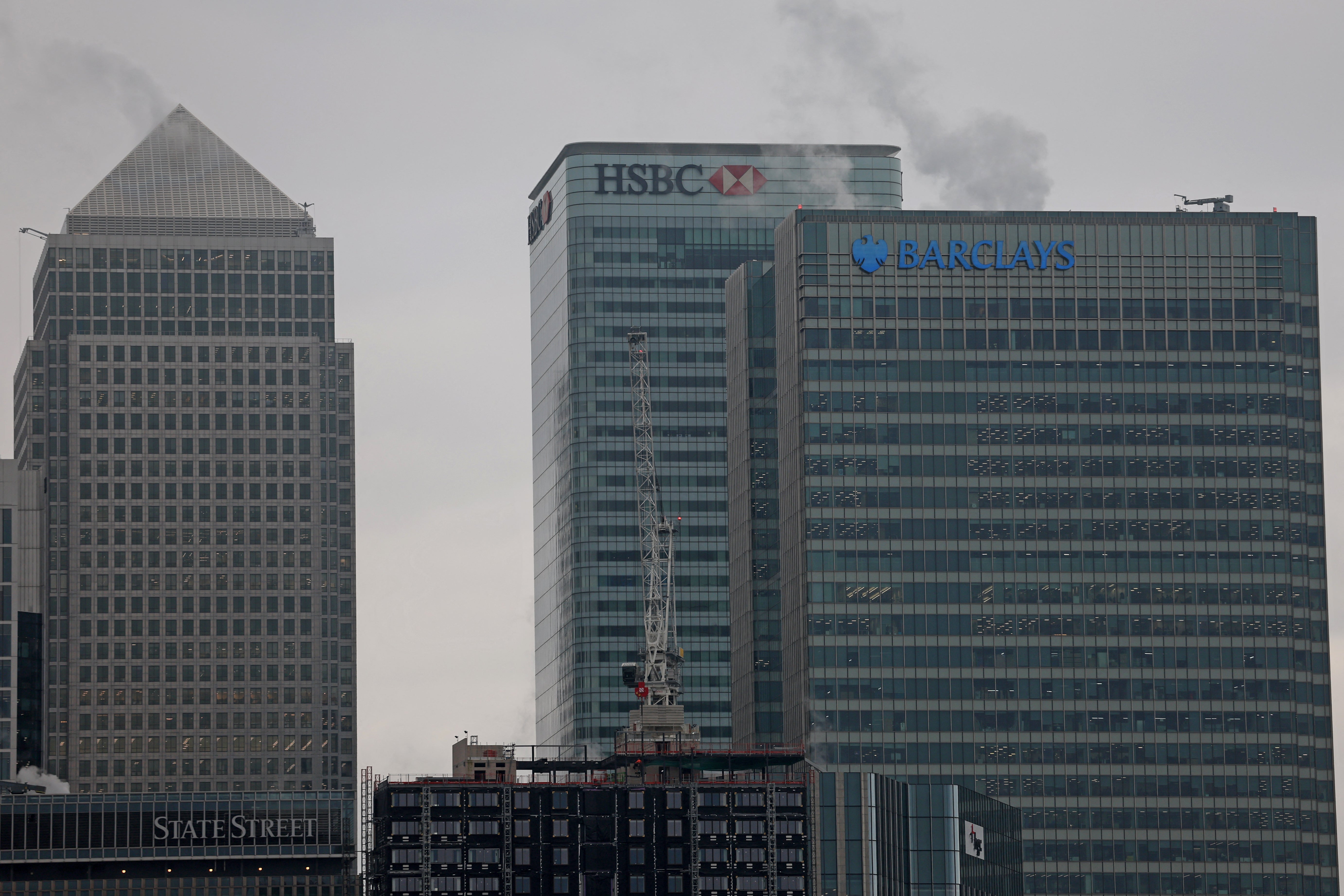 The offices of banking giants HSBC and Barclays are pictured at the secondary central business district of Canary Wharf