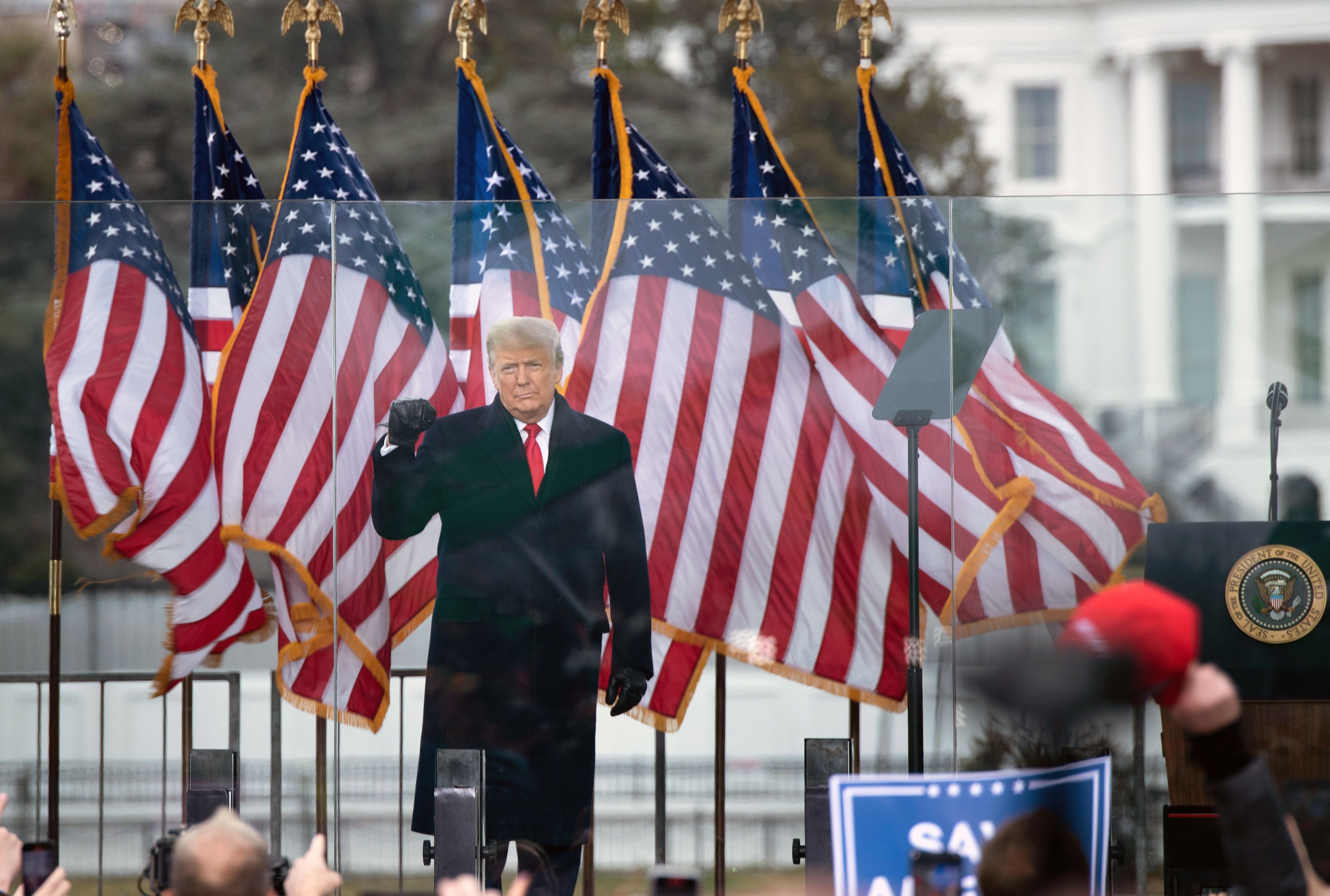 Trump speaks to supporters at the Ellipse on January 6 2021, shortly before hundreds of them stormed the Capitol