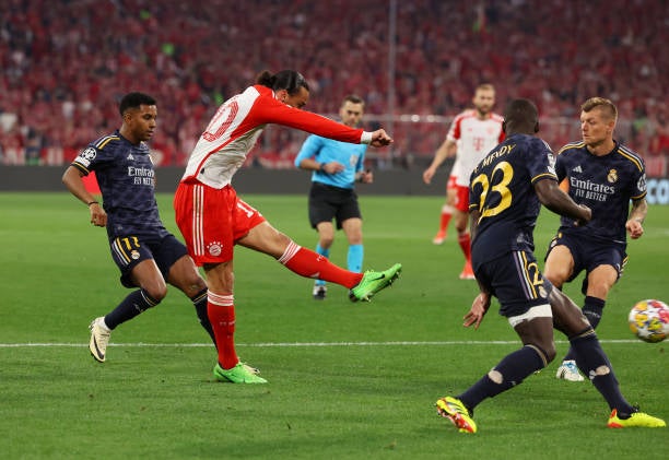 Leroy Sane powered an equaliser past Andriy Lunin to get Bayern back level