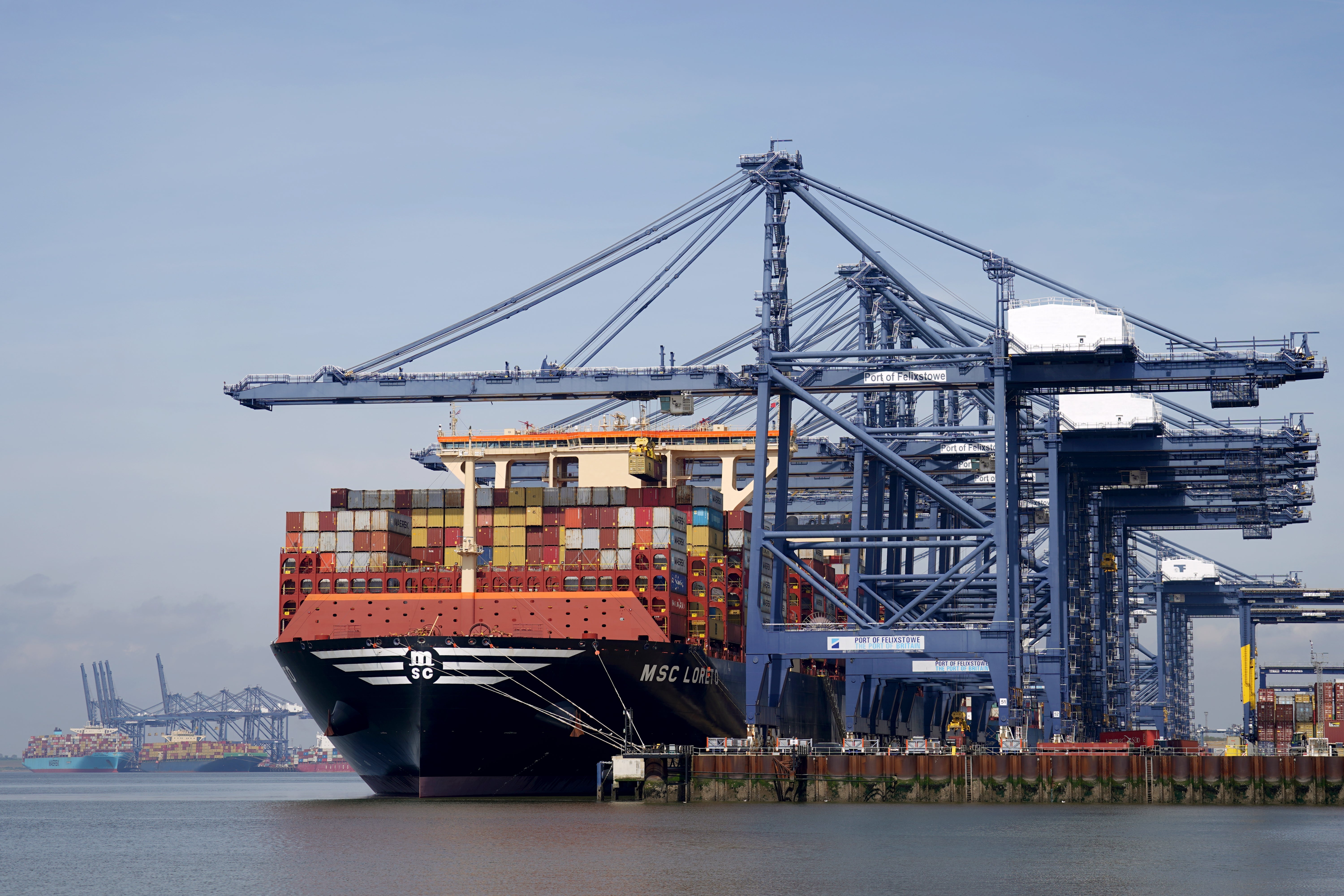 The world’s largest cargo ship MSC Loreto docked at the Port of Felixstowe in Suffolk