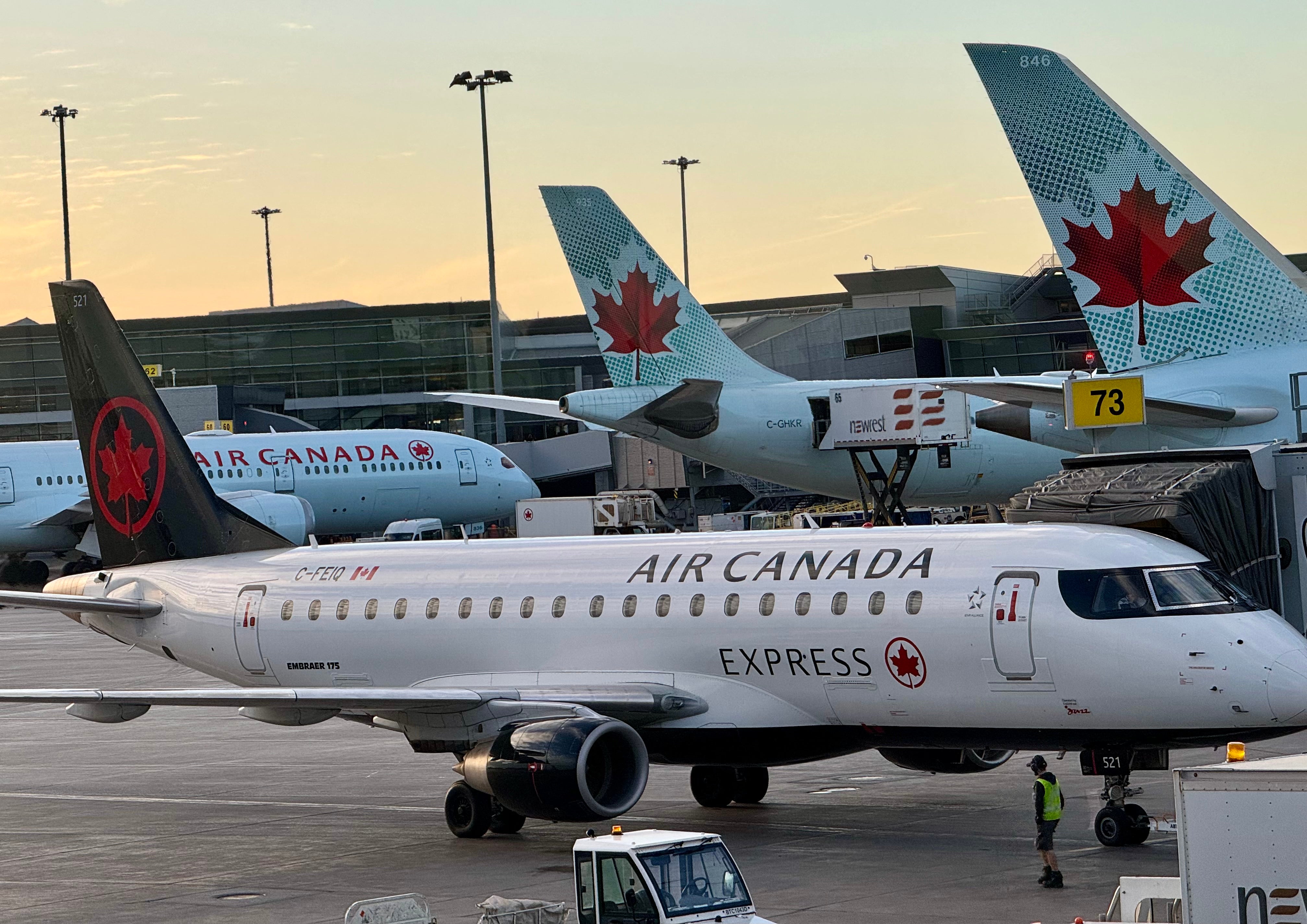 Air Canada planes are seen at the gates at Montreal-Pierre Elliott Trudeau International Airport in Dorval, Quebec, Canada on April 2, 2024.