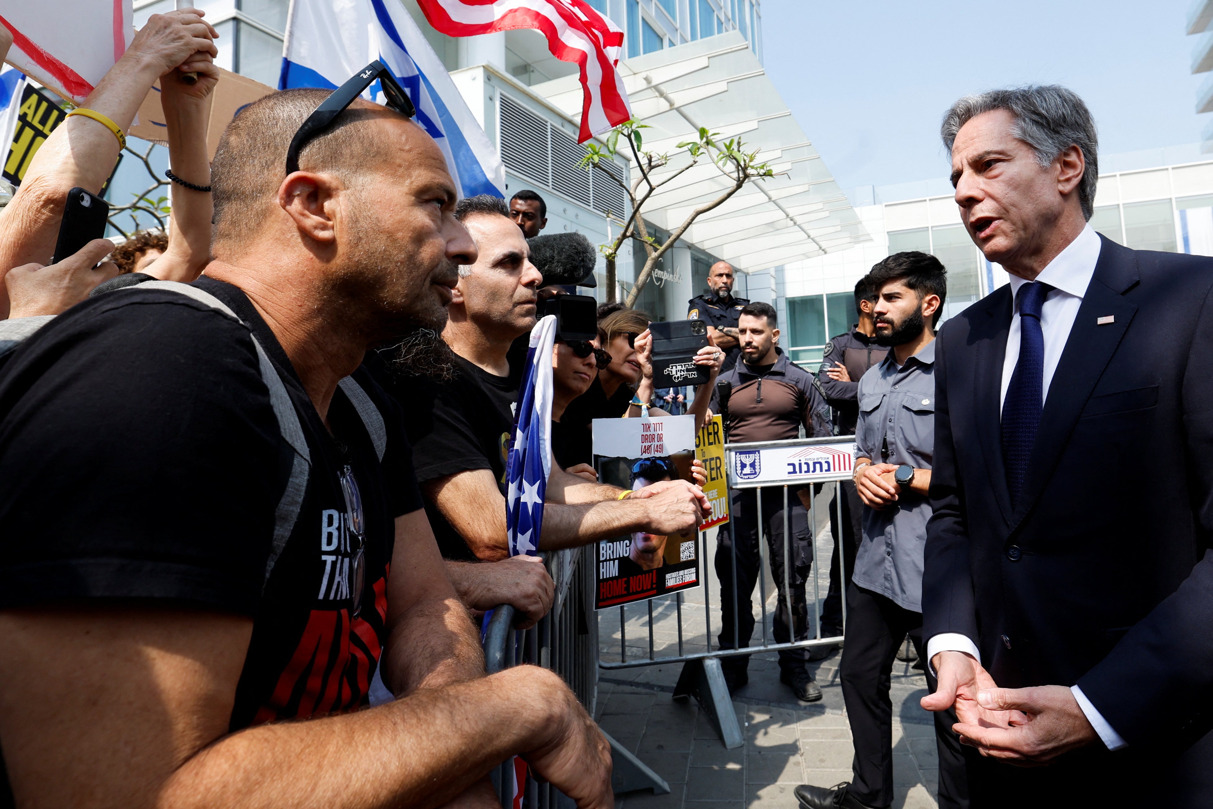 The US secretary of state Antony Blinken meets with the families of the hostages kidnapped in the deadly 7 October attack by Hamas