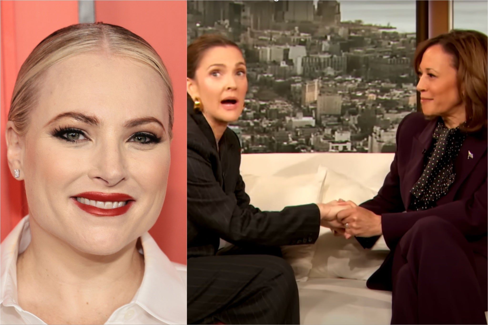 Meghan McCain (left) and Drew Barrymore and Kamala Harris on ‘The Drew Barrymore Show’