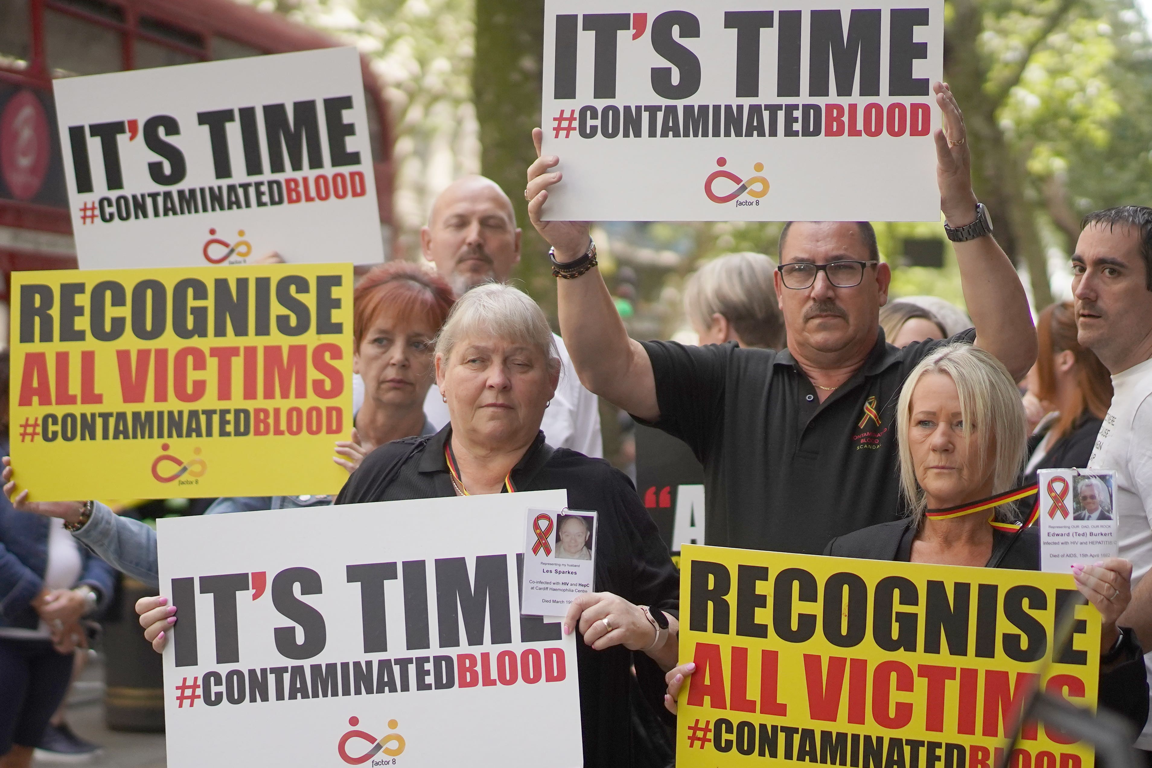 Campaigners, including many who are personally infected and affected by infected blood, protest in Westminster (Victoria Jones/PA)