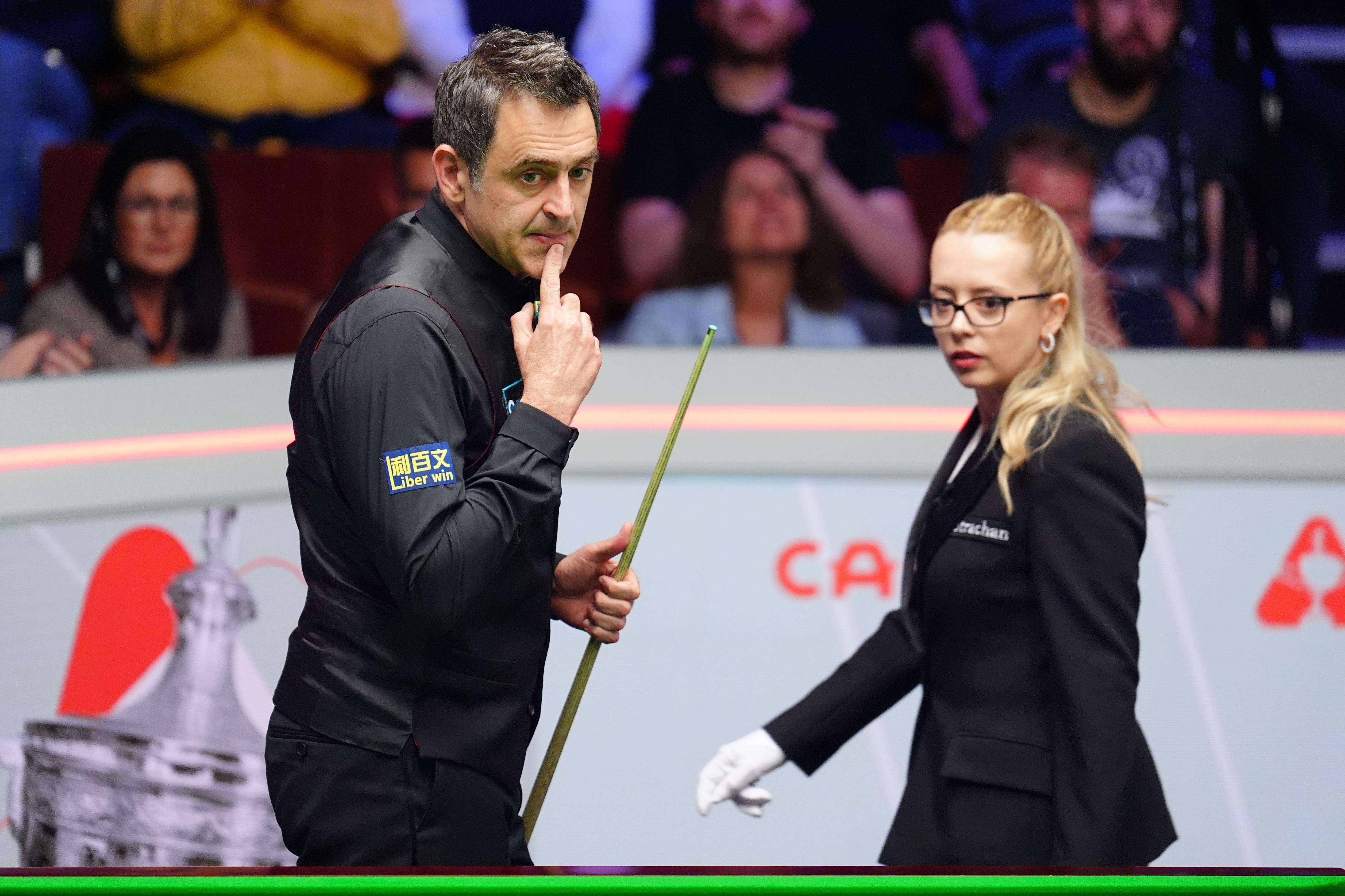 Ronnie O’Sullivan and referee Desislava Bozhilova were involved in a bizarre incident at the Crucible (Mike Egerton/PA)