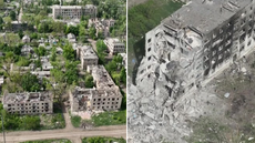 Devastation in Ukrainian city after relentless Russian artillery pounding captured in drone footage