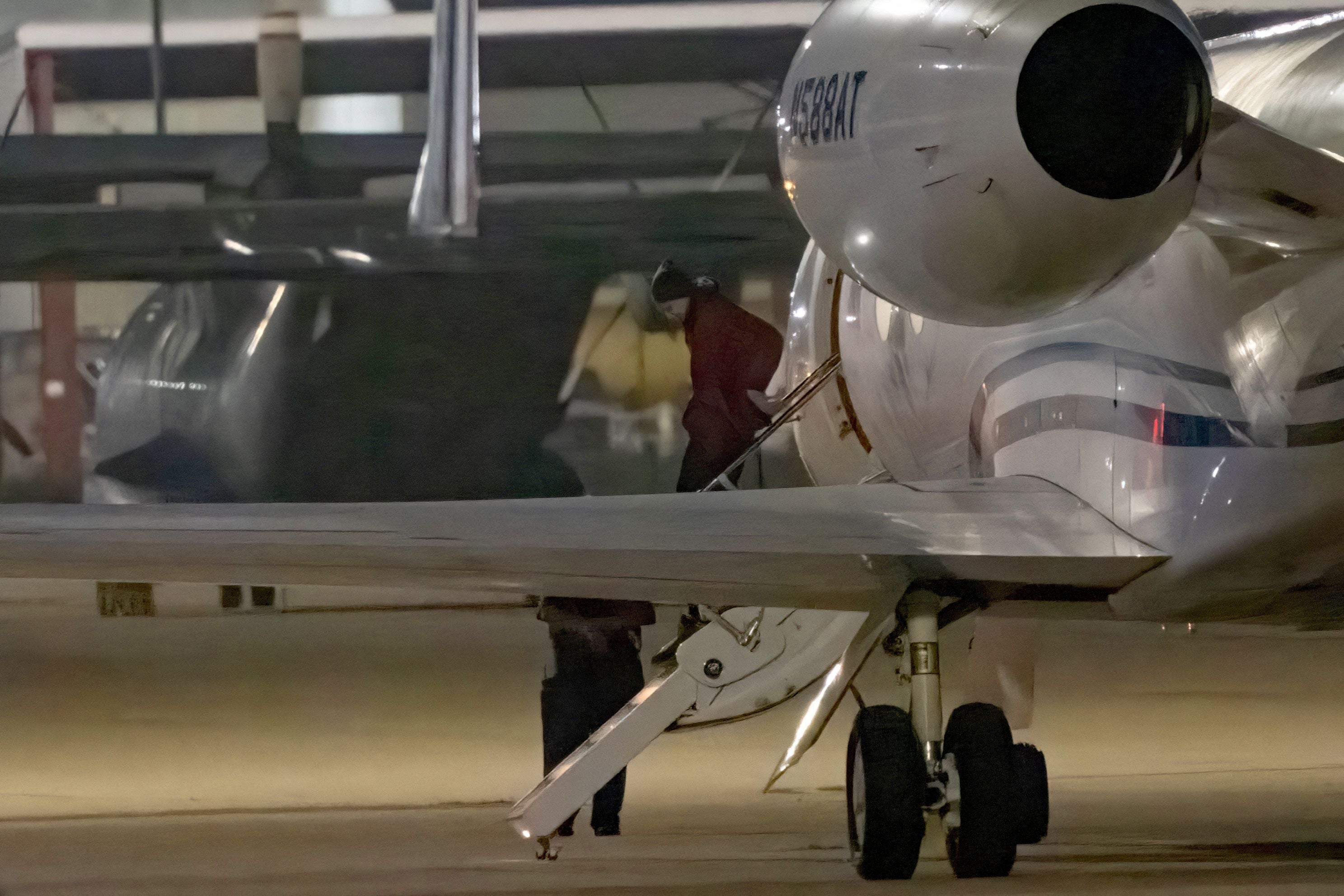 American basketball star Brittney Griner gets out of a plane after landing at the JBSA-Kelly Field Annex runway on December 9, 2022 in San Antonio, after she was released from a Russian prison in exchange for a notorious arms dealer