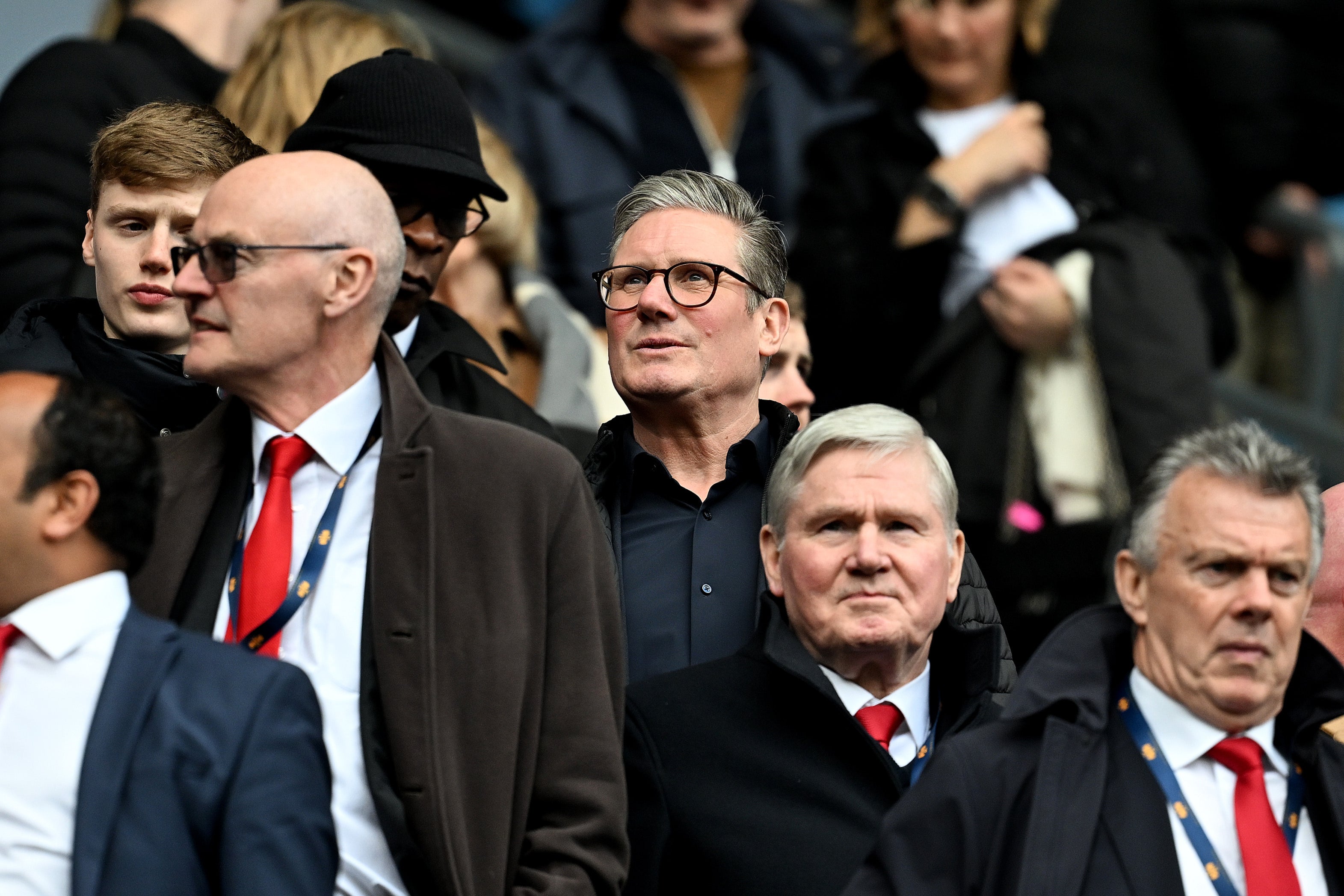 Sir Keir Starmer in the stands at football match between Manchester City and Arsenal FC at the Etihad Stadium in March