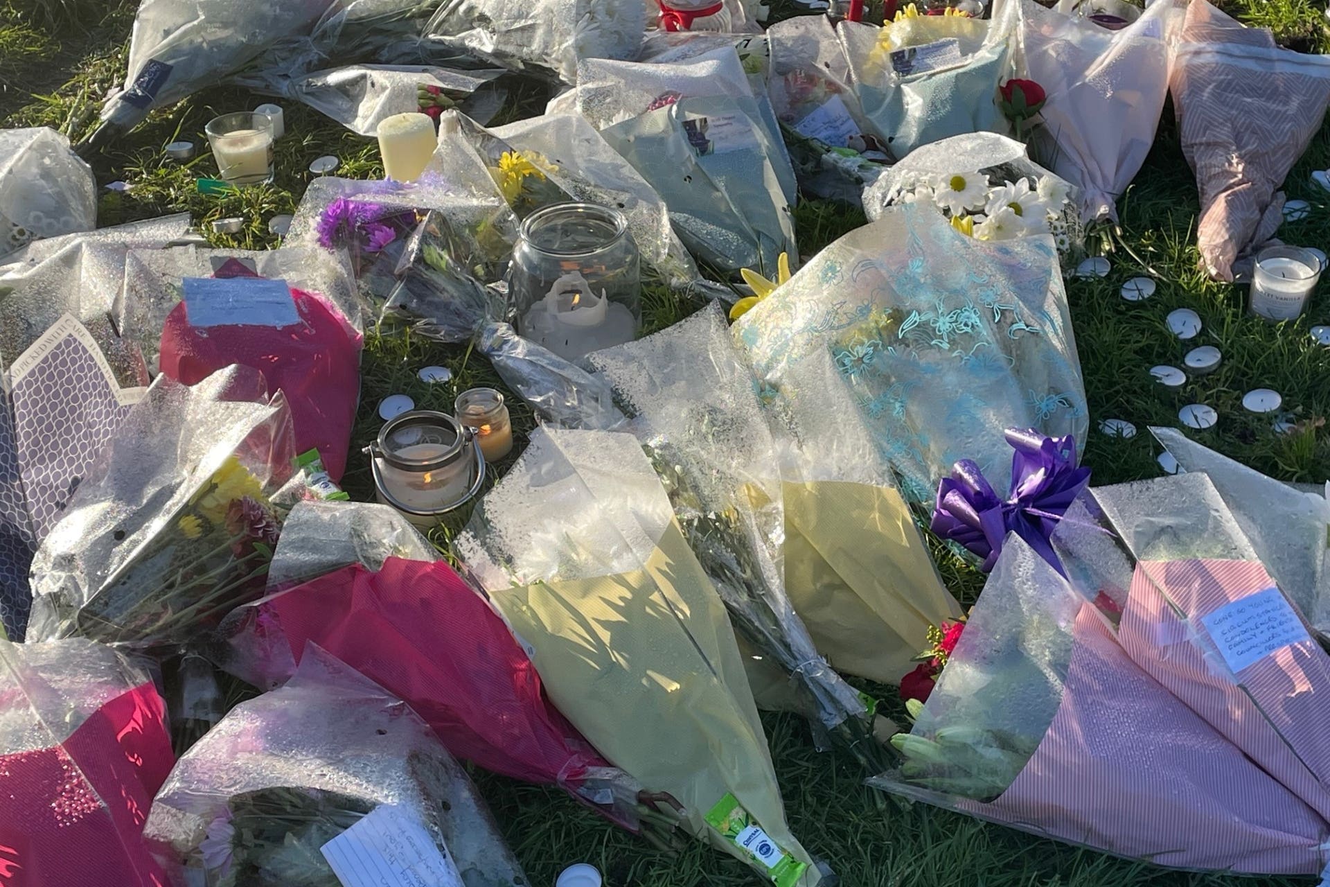 Floral tributes left at the scene at playing fields in Wolverhampton where Shawn Seesahai died (Matthew Cooper/PA)