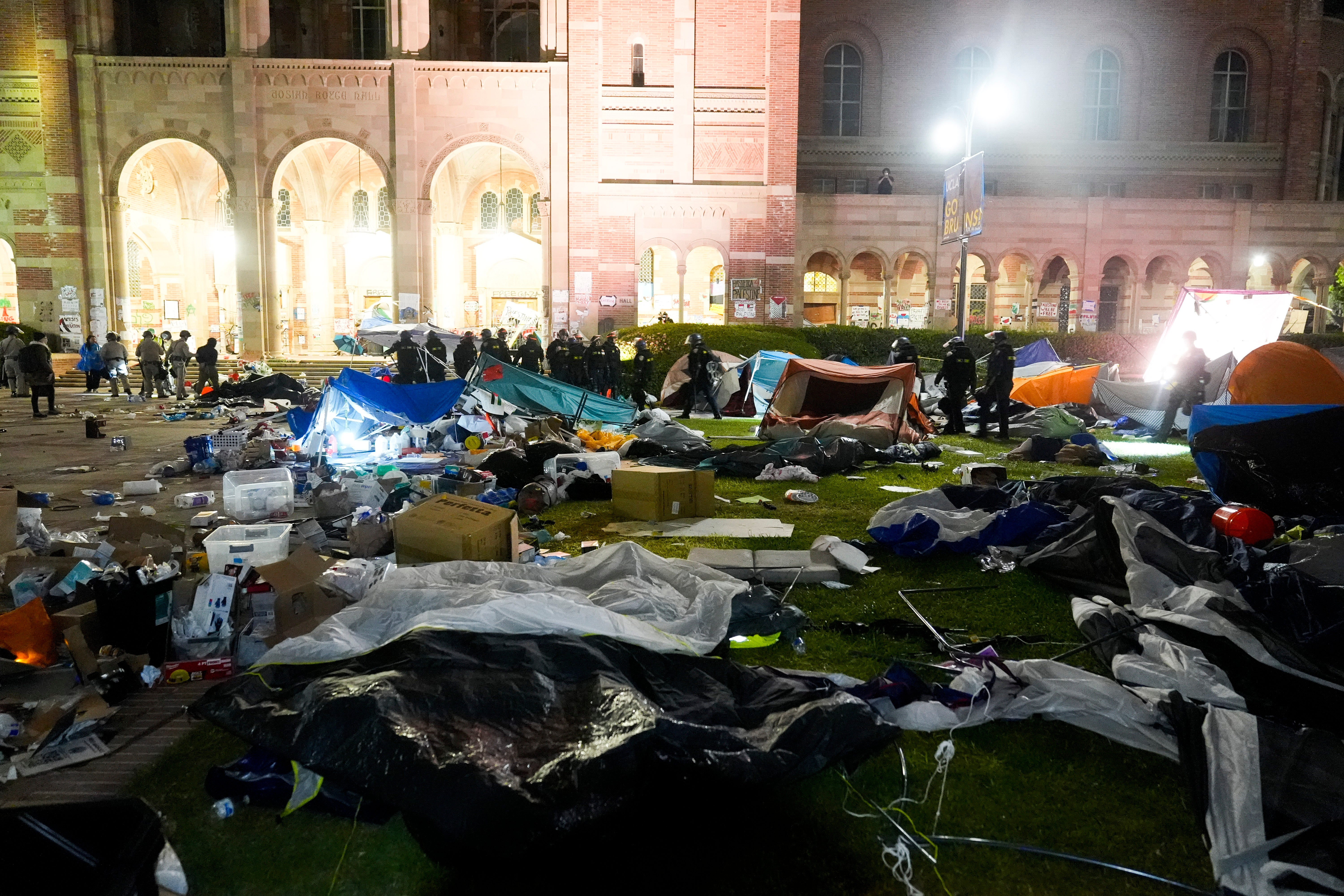 Police break up an encampment on the UCLA campus on Thursday