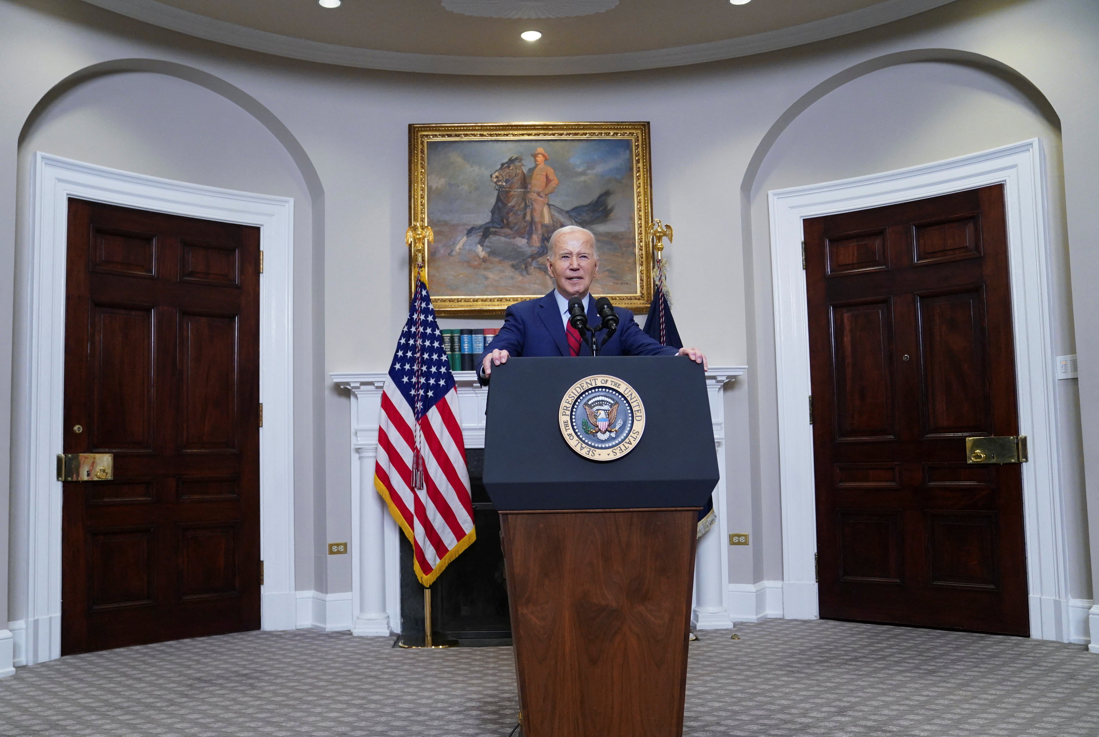 US president Joe Biden speaks about the ongoing student protests at US universities amid the ongoing conflict between Israel and Hamas, during brief remarks in the Roosevelt Room at the White House on 2 May