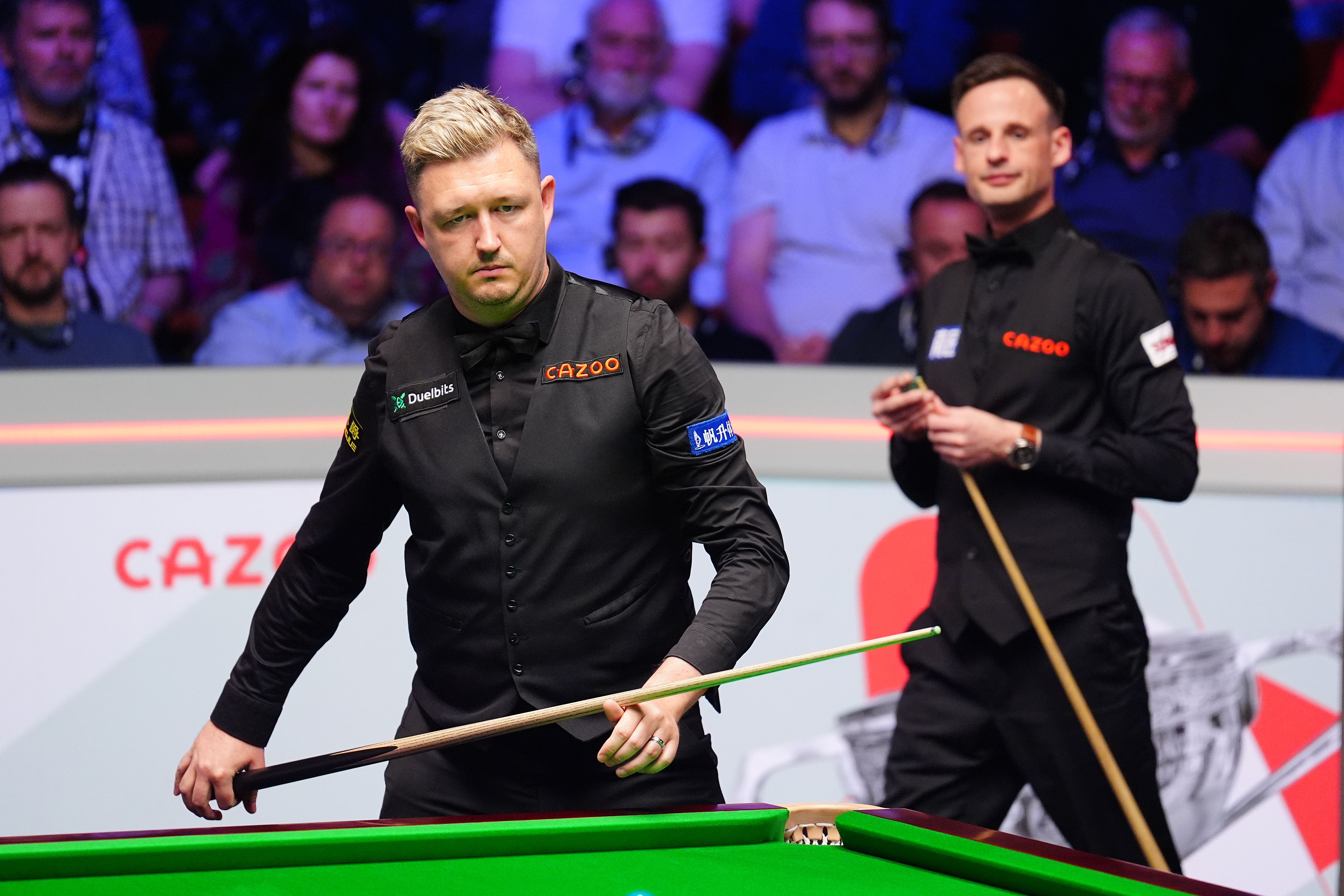 Kyren Wilson (left) in and David Gilbert were level at 4-4 in their World Championship semi-final (Mike Egerton/PA)