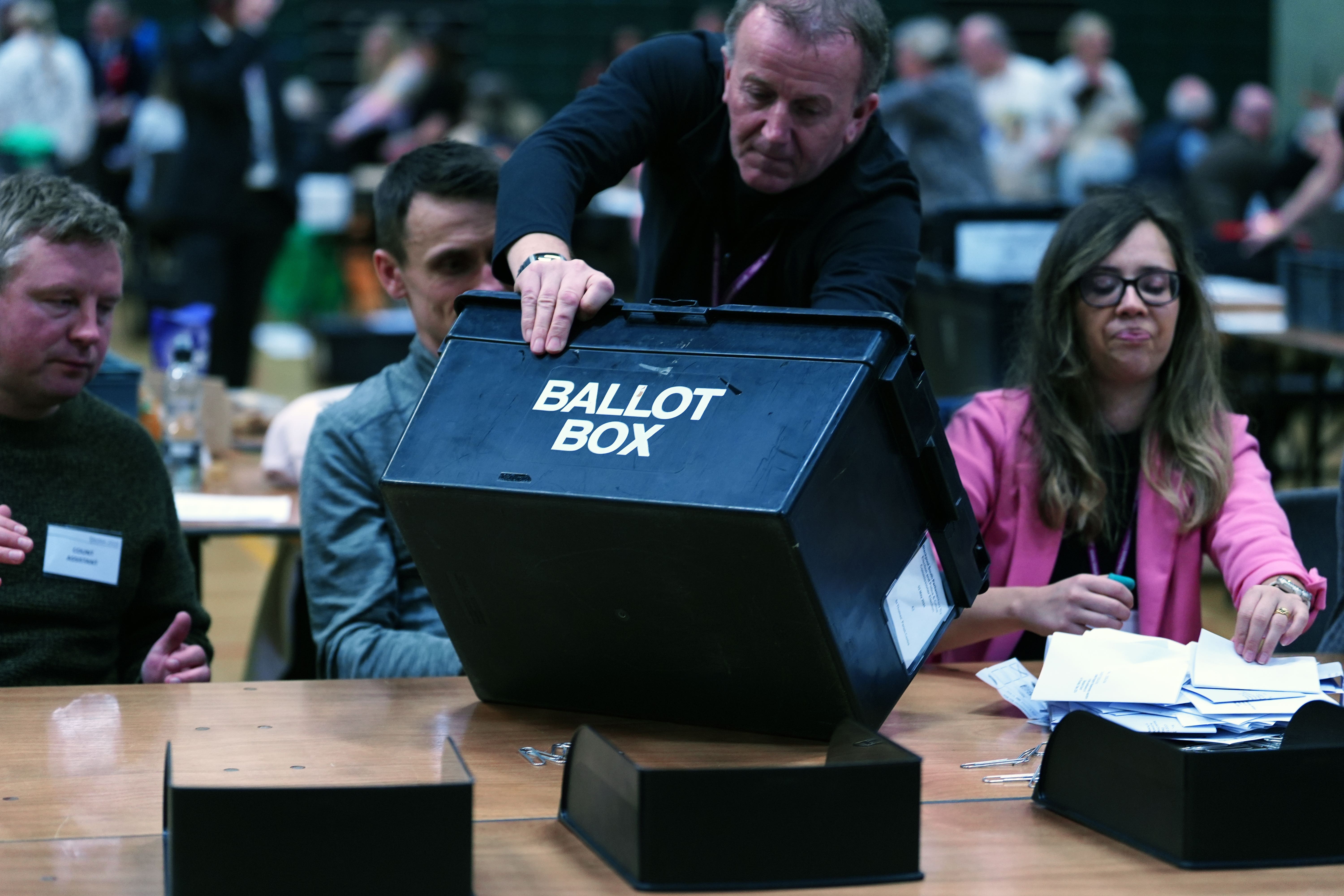 A ballot box is emptied during the count for the Blackpool South by-election (Peter Byrne/PA)