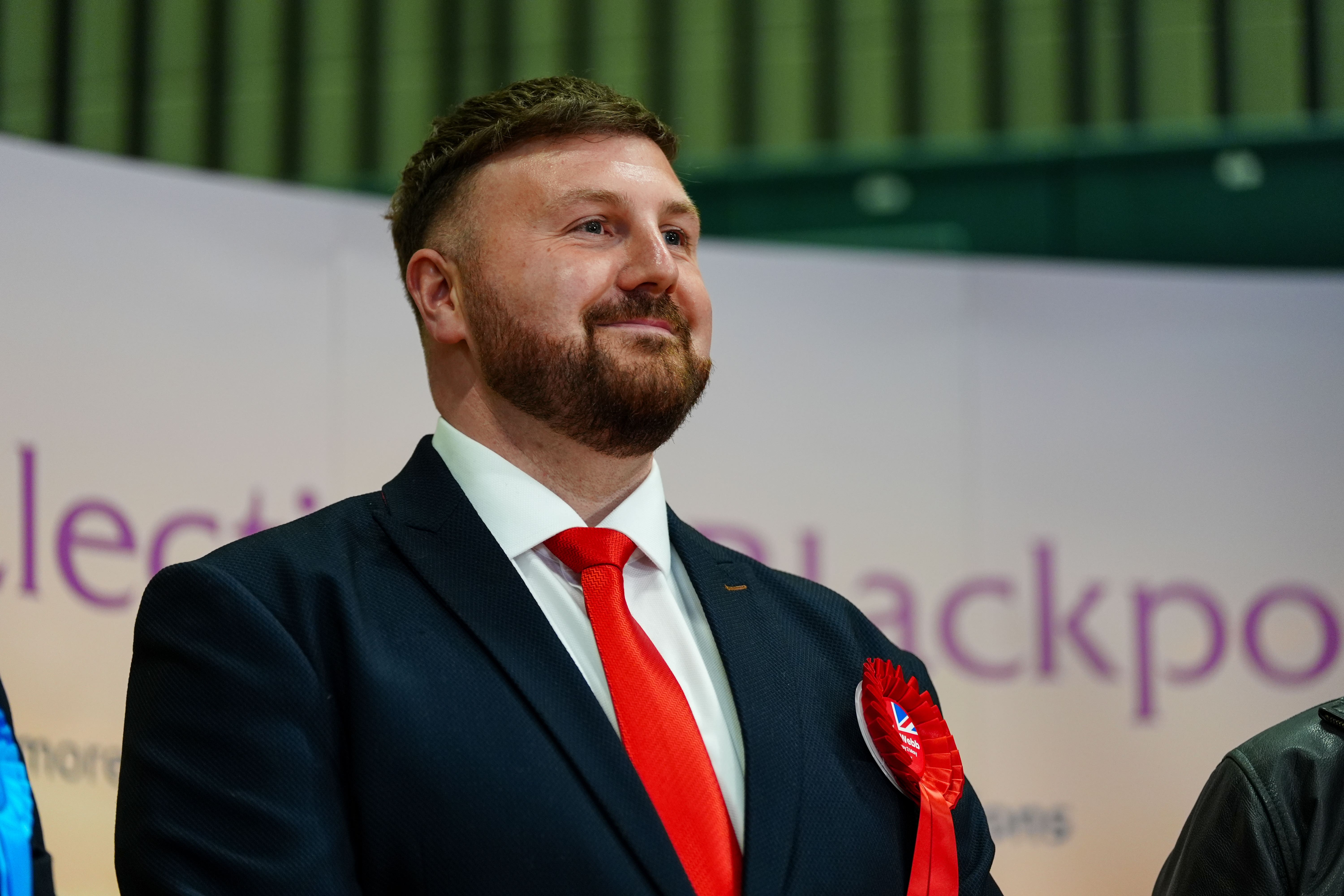 Labour candidate Chris Webb celebrated after winning the Blackpool South by-election (PA)