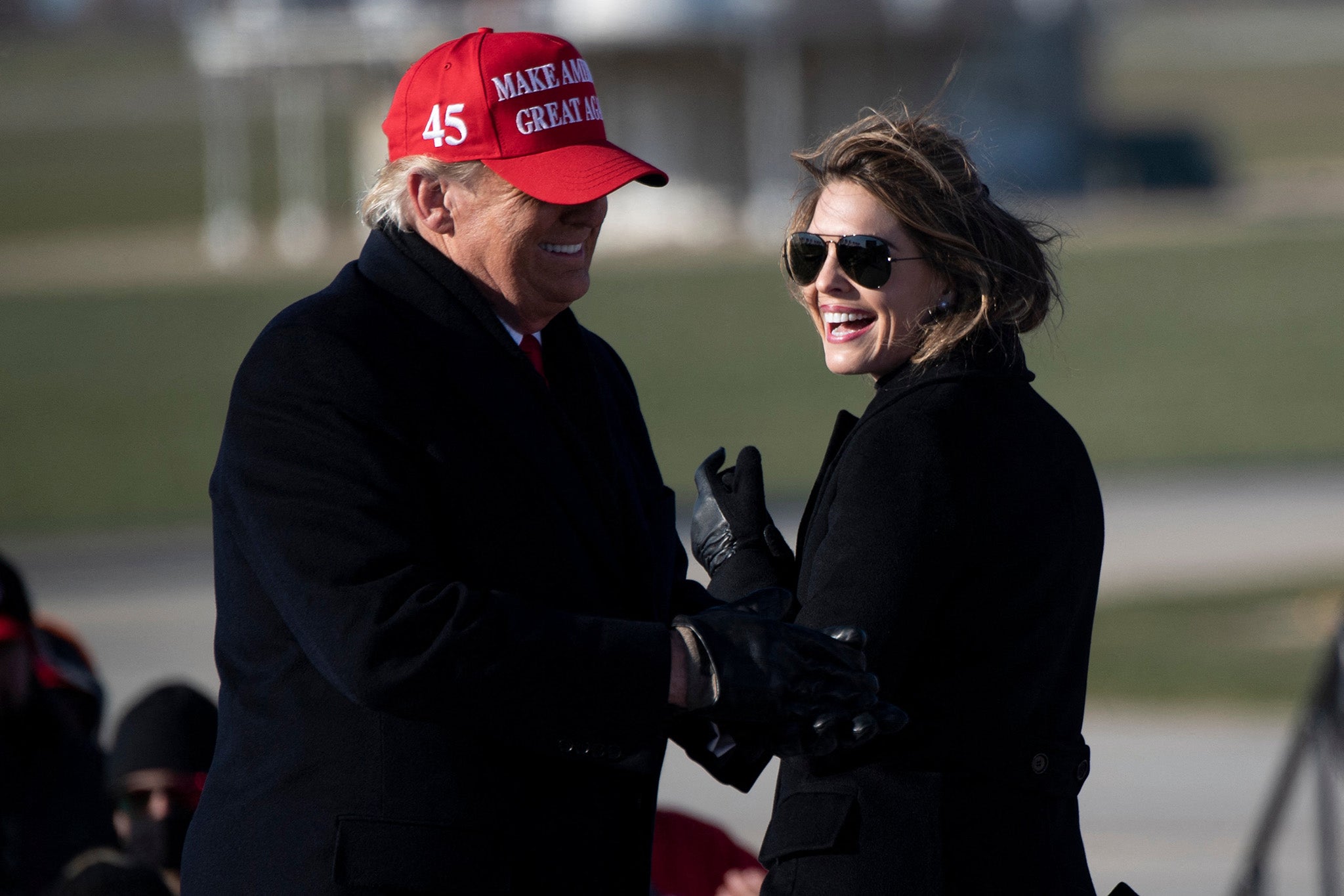 Donald Trump and Hope Hicks at a Make America Great Again rally in Dubuque, Iowa, on 1 November 2020