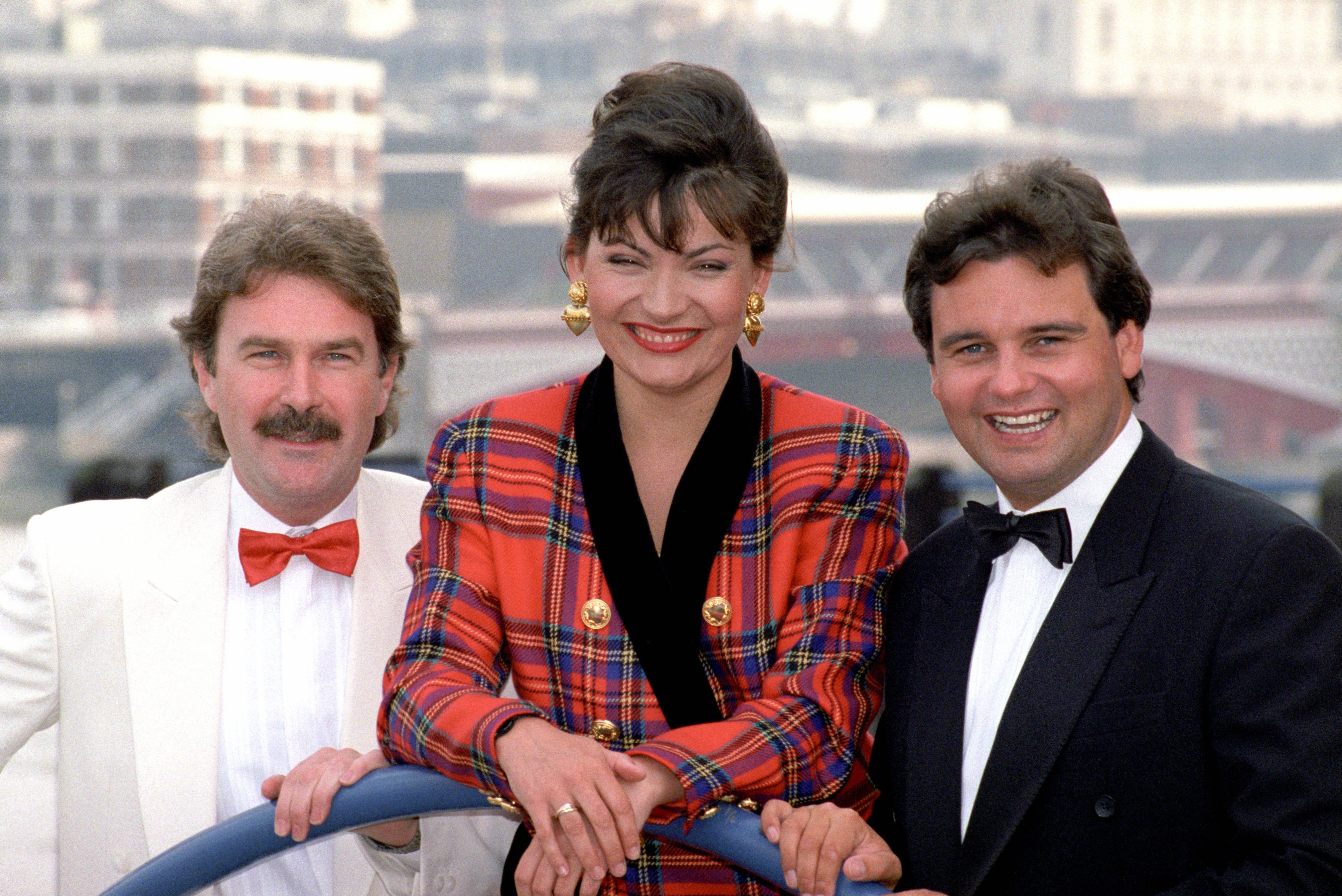 Presenters Michael Wilson, Eamonn Holmes and Lorraine Kelly before the launch of GMTV