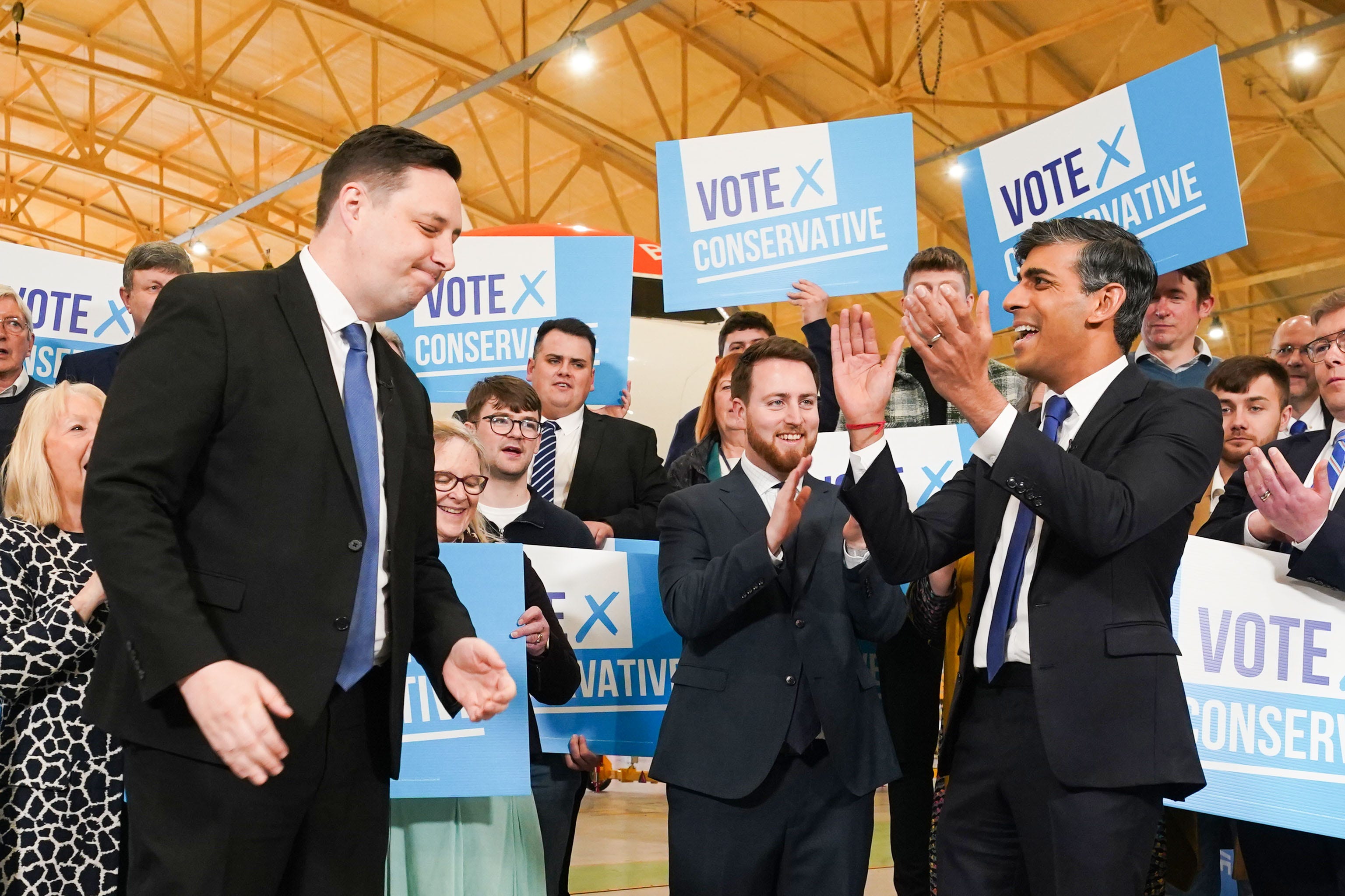 Rishi Sunak looks on as Ben Houchen celebrates being returned as Tees Valley mayor