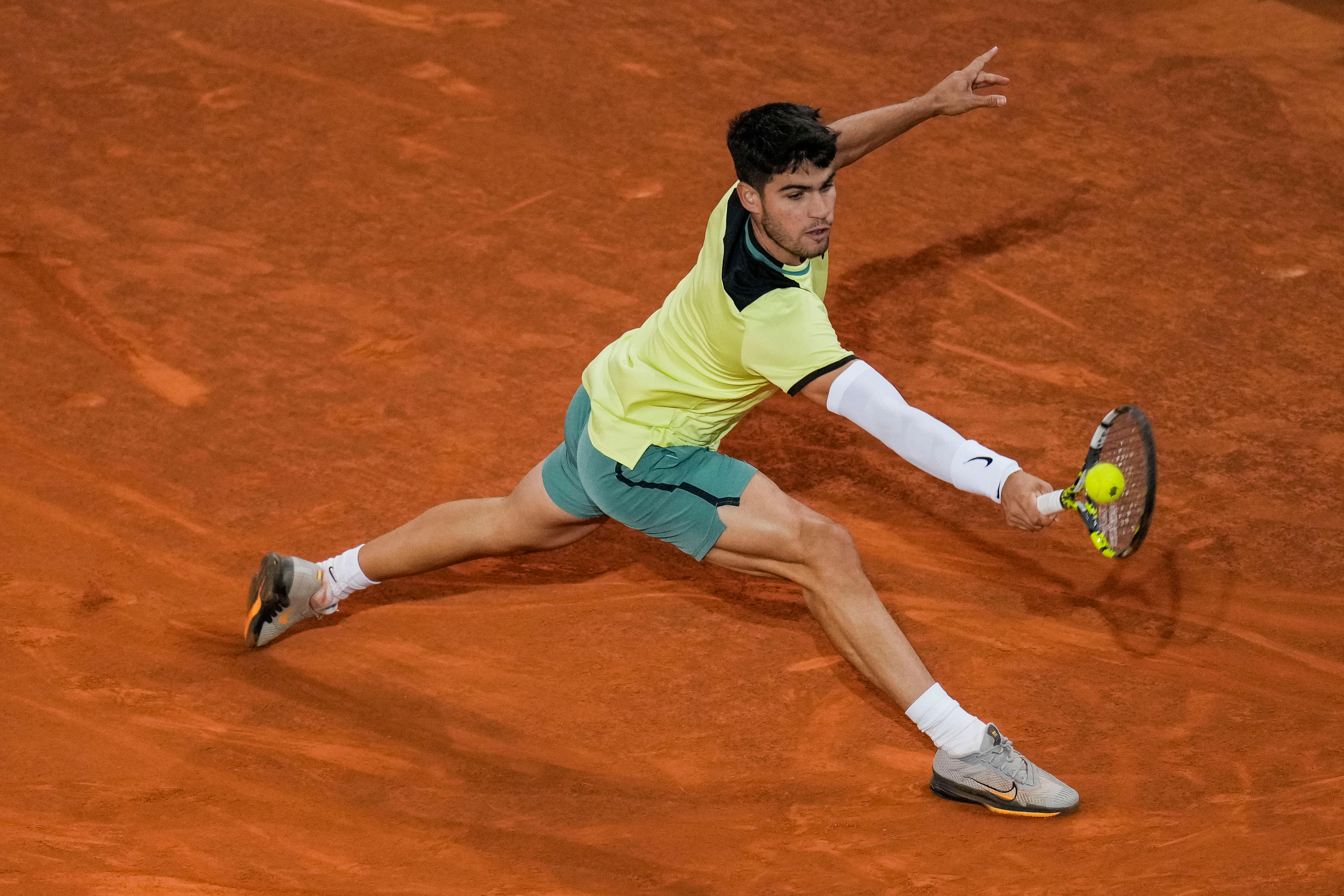 Carlos Alcaraz wore a protective sleeve on his right forearm in Madrid (Manu Fernandez/AP)