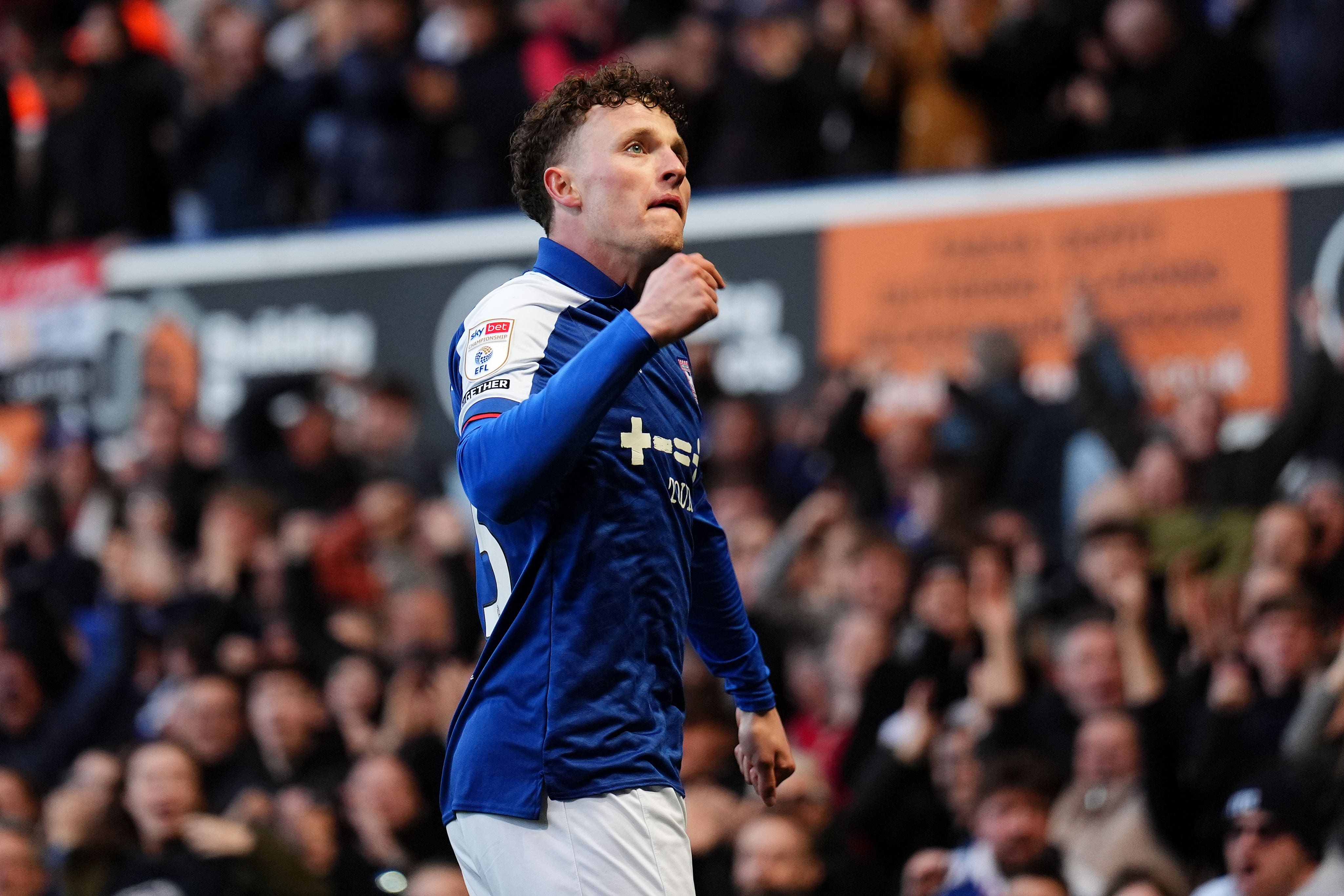 Nathan Broadhead celebrates his goal in the crucial win over Southampton (John Walton/PA)