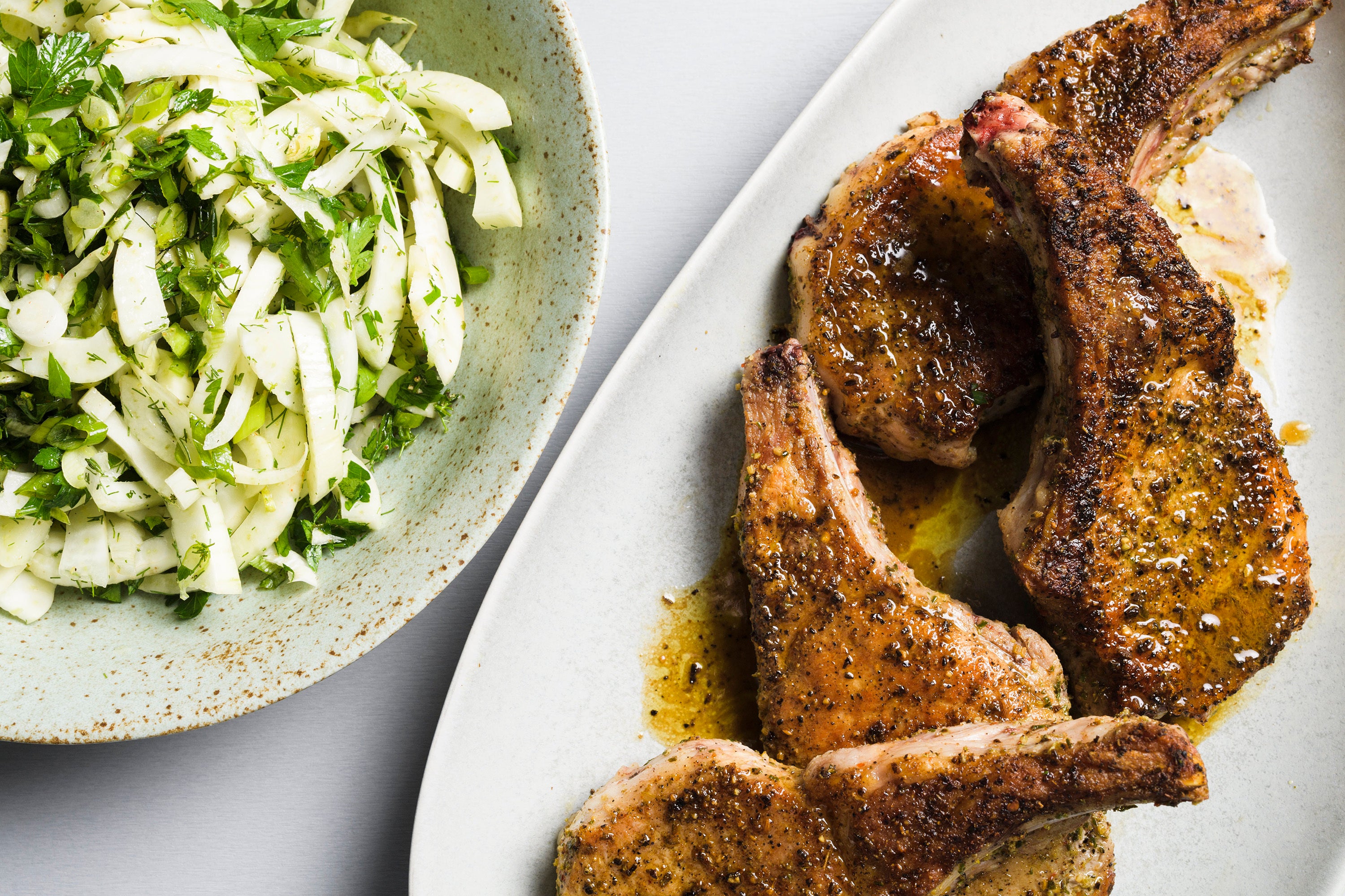 Food-MilkStreet-Seared Pork Chops with Fennel and Herb Salad