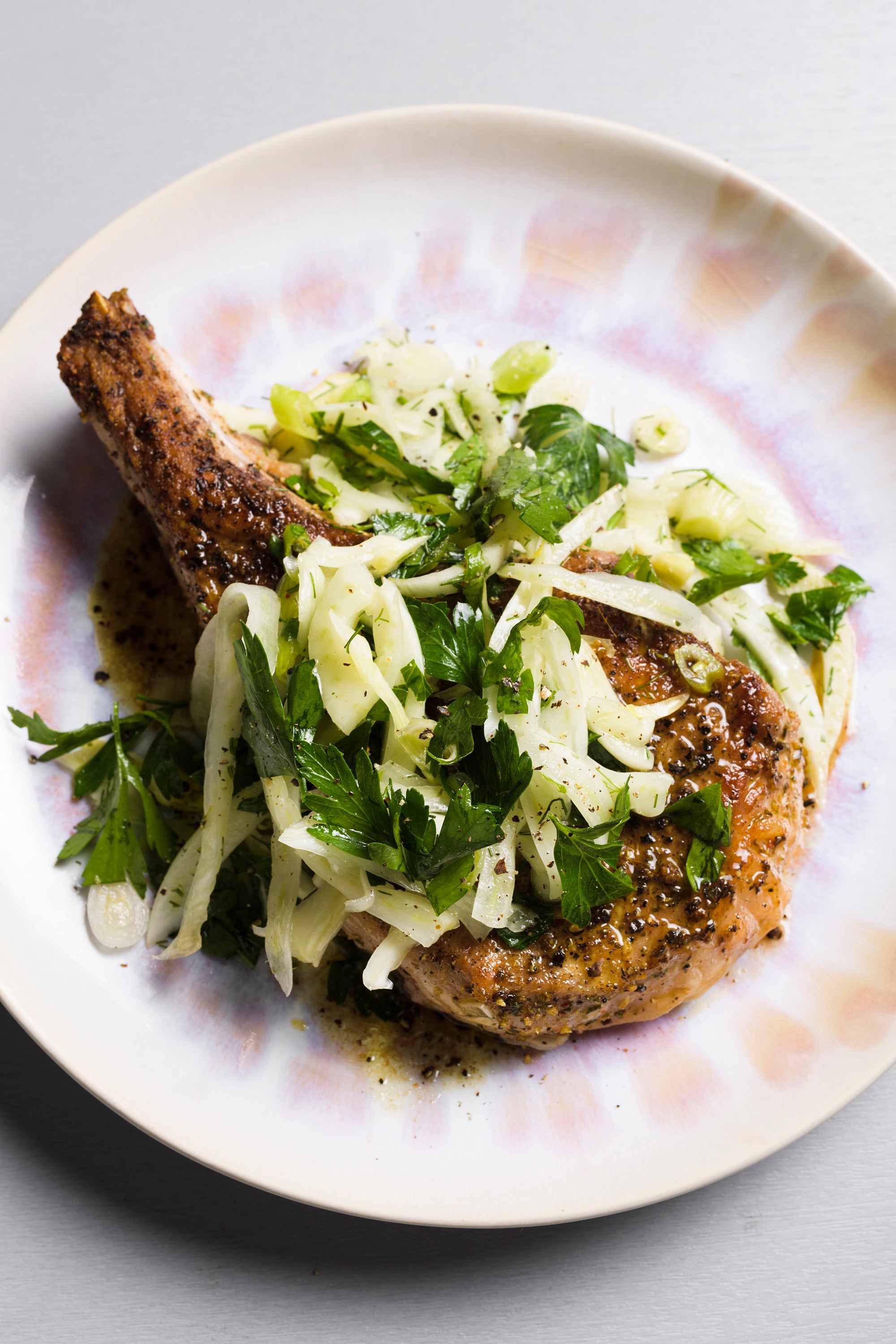 Food-MilkStreet-Seared Pork Chops with Fennel and Herb Salad