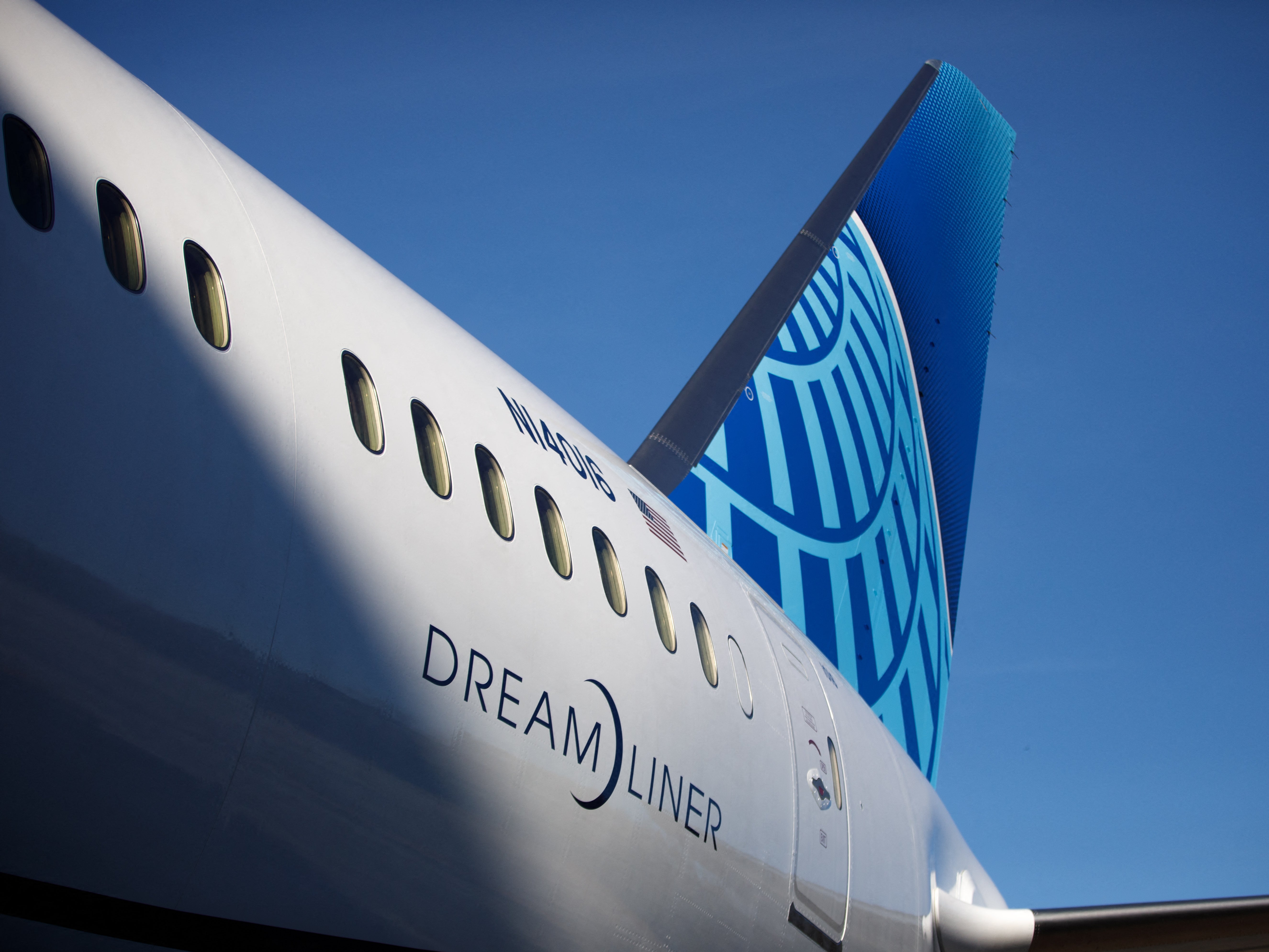 A Boeing 787 Dreamliner at the company’s manufacturing facility in North Charleston, December 2022