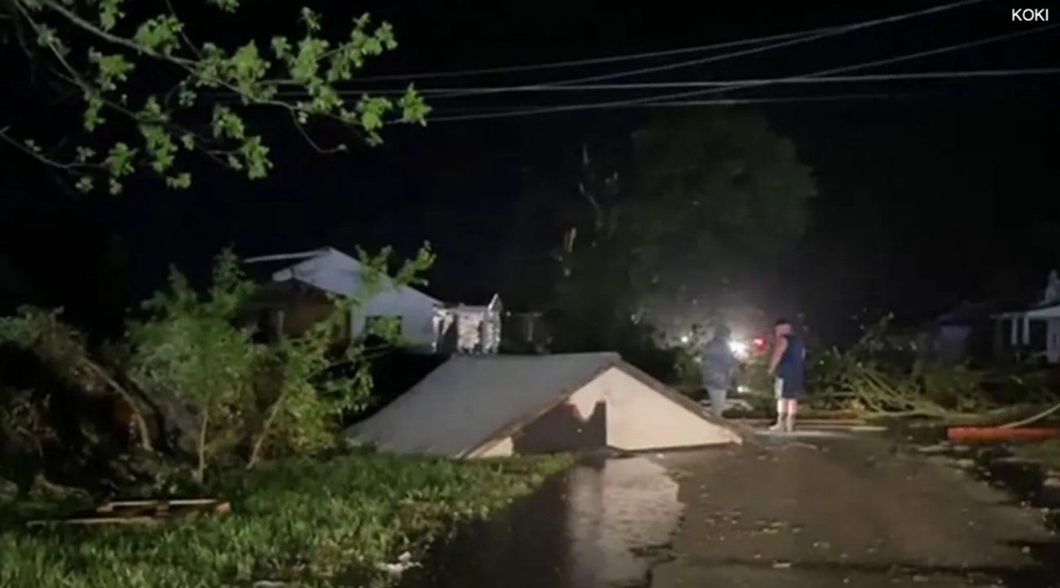 Damage is seen in Barnsdall, Oklahoma, after a tornado moved through the town on Monday night