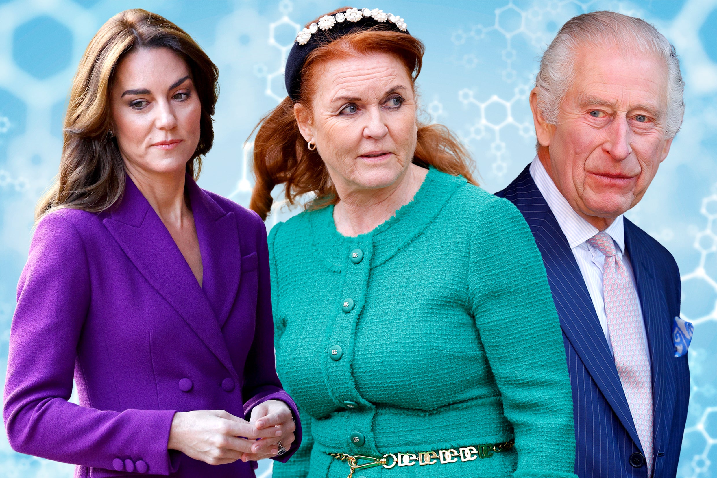 From left: Catherine, Princess of Wales, Sarah, Duchess of York, and King Charles have all been battling cancer over the past year