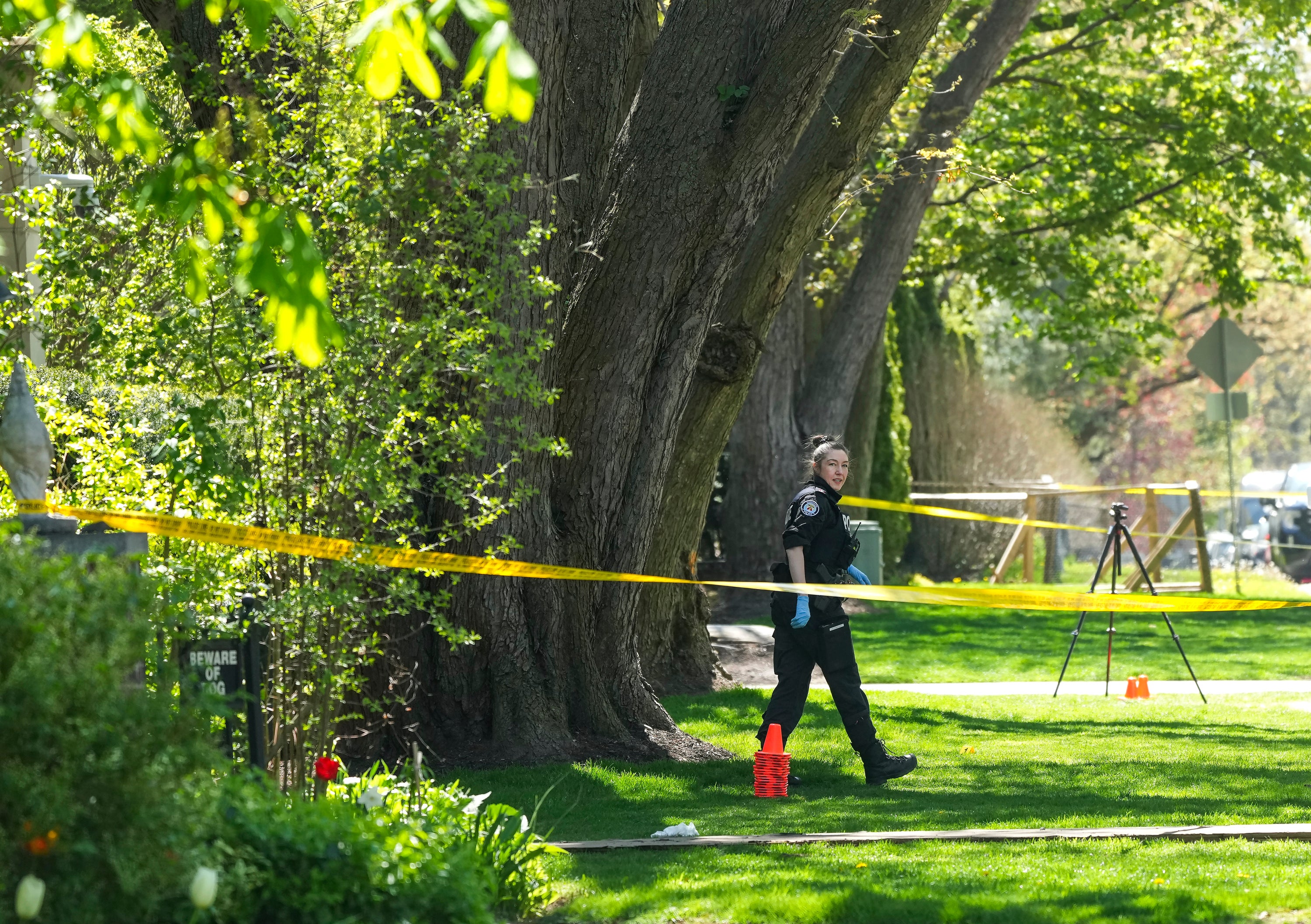 Toronto Police investigate a shooting outside the mansion of rapper Drake in Toronto’s Bridle Path neighborhood