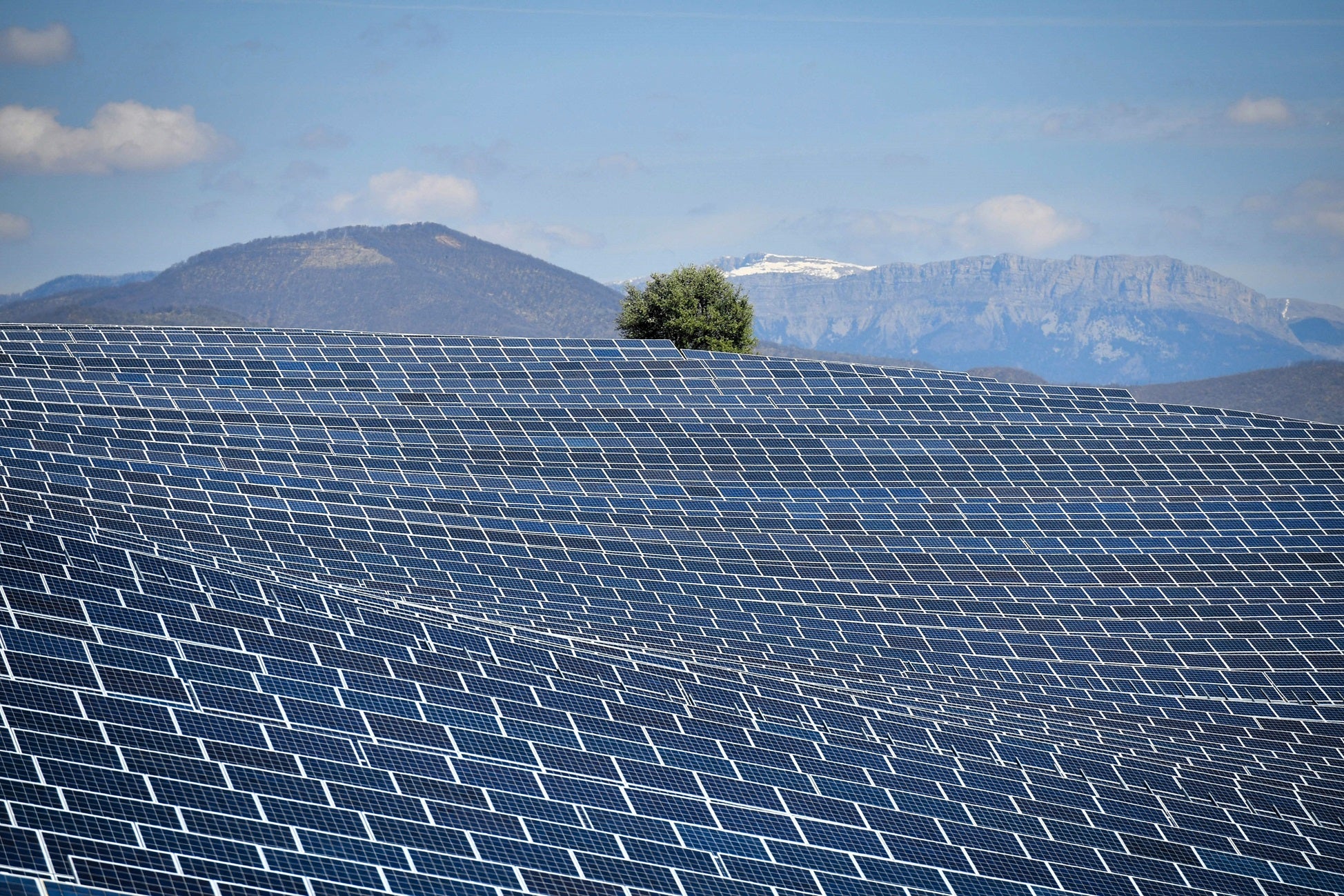 Photovoltaic solar panels at the power plant in La Colle des Mees, Alpes de Haute Provence, France, on 17 April, 2019