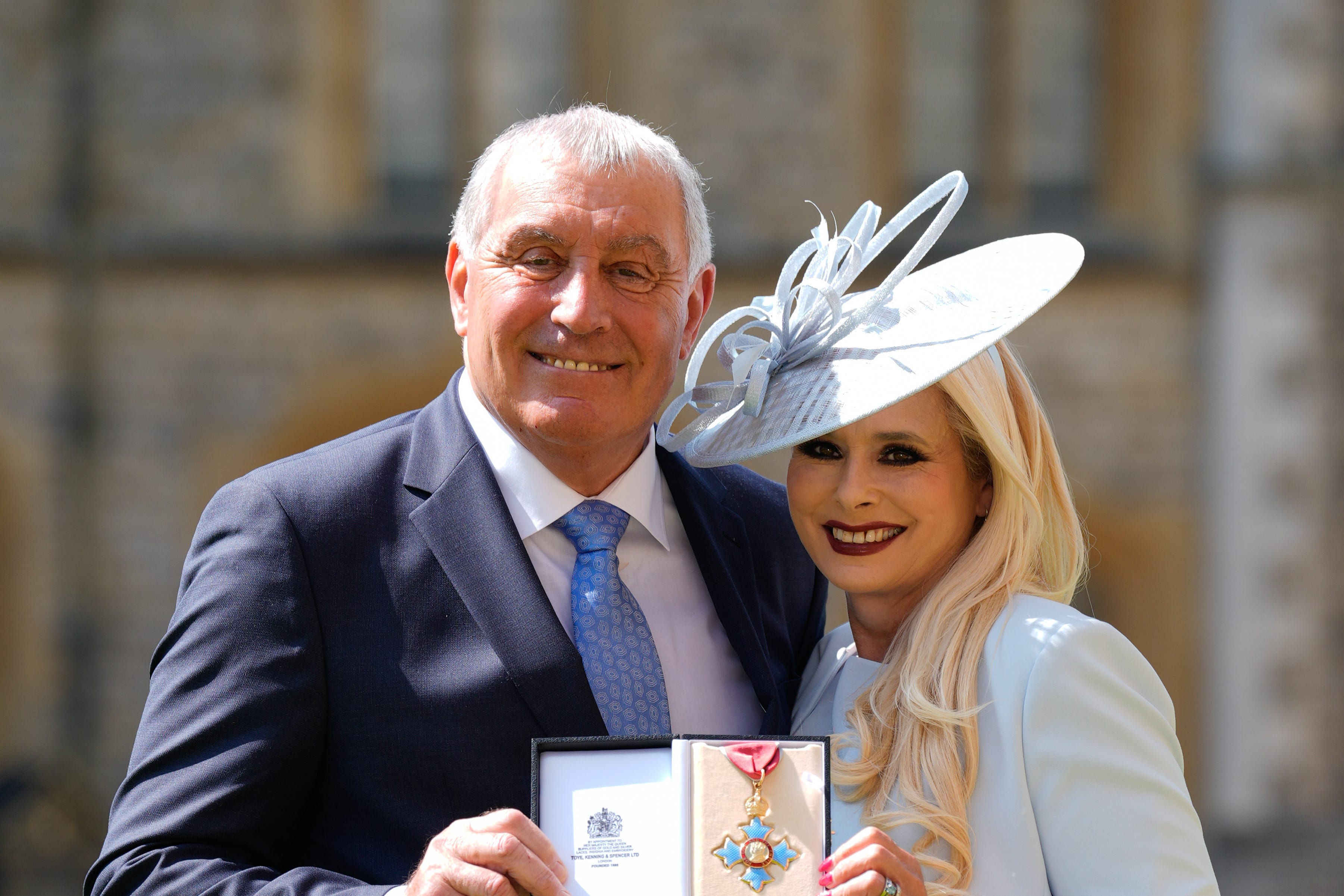 Peter Shilton (left) with his wife Steph Shilton after being made a Commander of the Order of the British Empire (CBE) during an investiture ceremony (Andrew Matthews/PA)