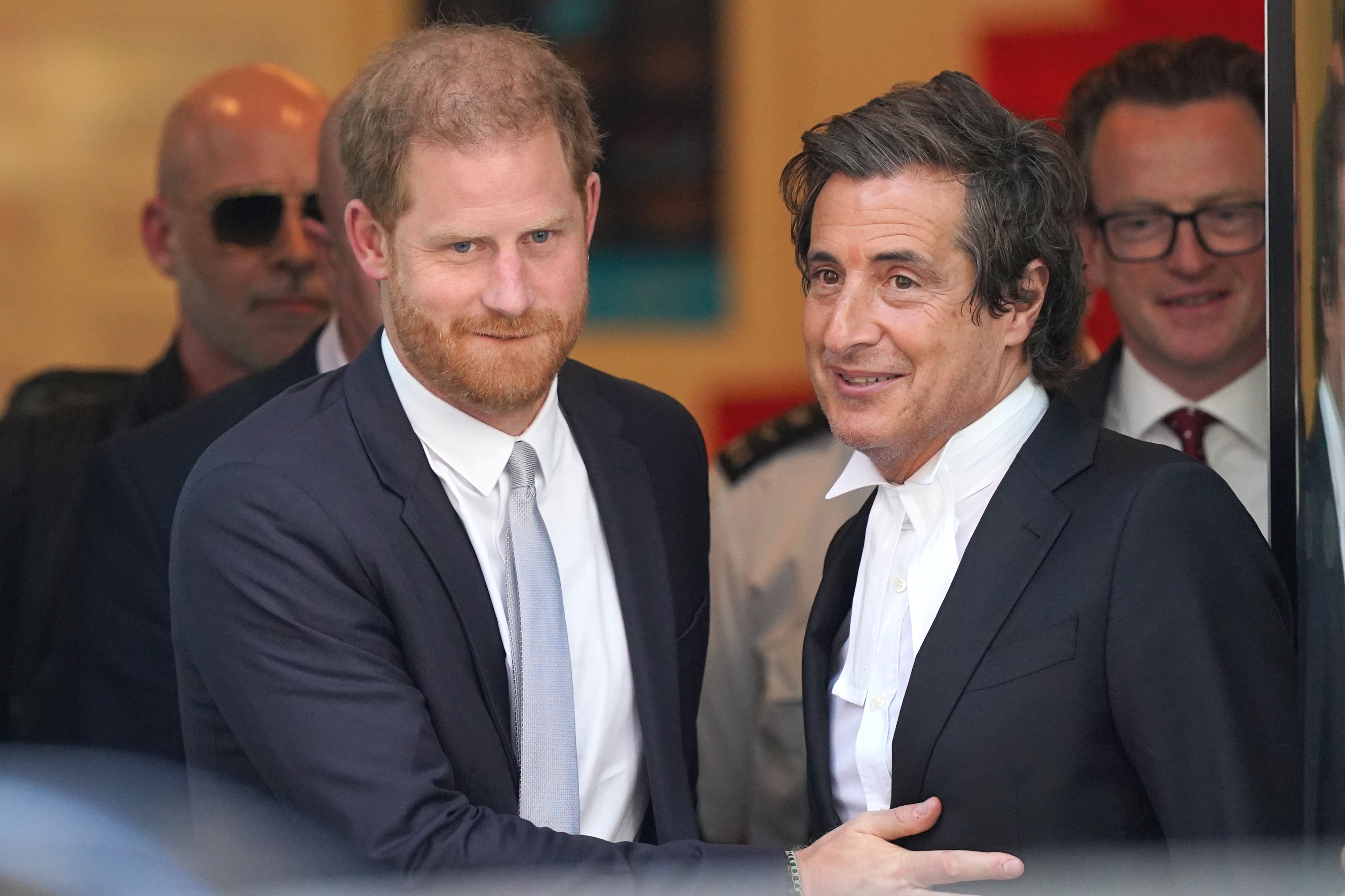 The Duke of Sussex (left) with his barrister, David Sherborne (Jonathan Brady/PA)