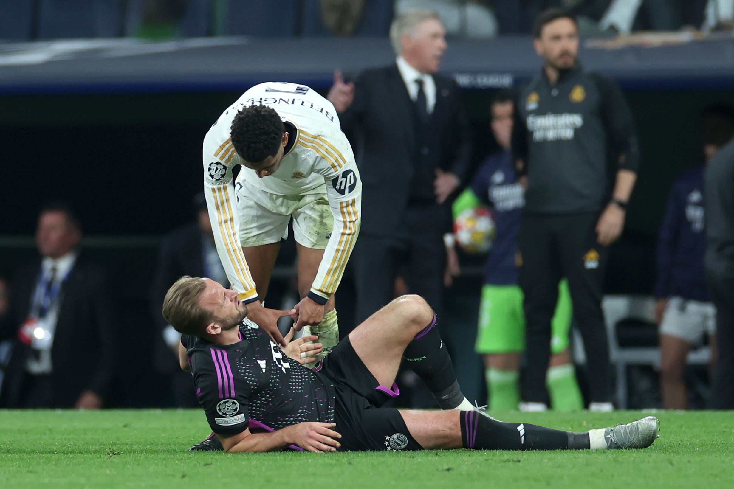 Jude Bellingham helped Real Madrid down Harry Kane’s Bayern Munich (Isabel Infantes/PA)