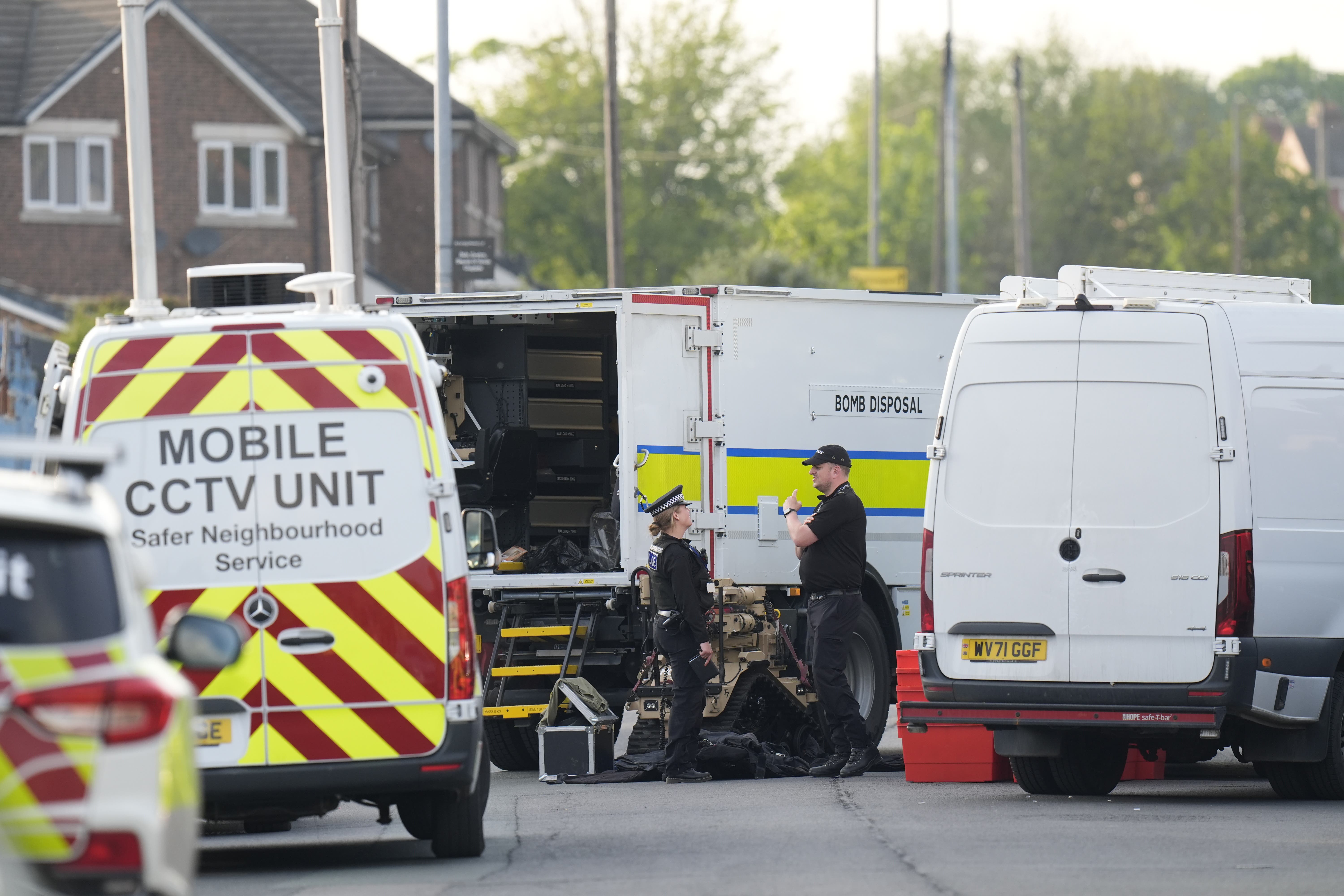 Emergency services at the scene in Grimethorpe after more than 100 homes were evacuated in the former pit village (Danny Lawson/PA)