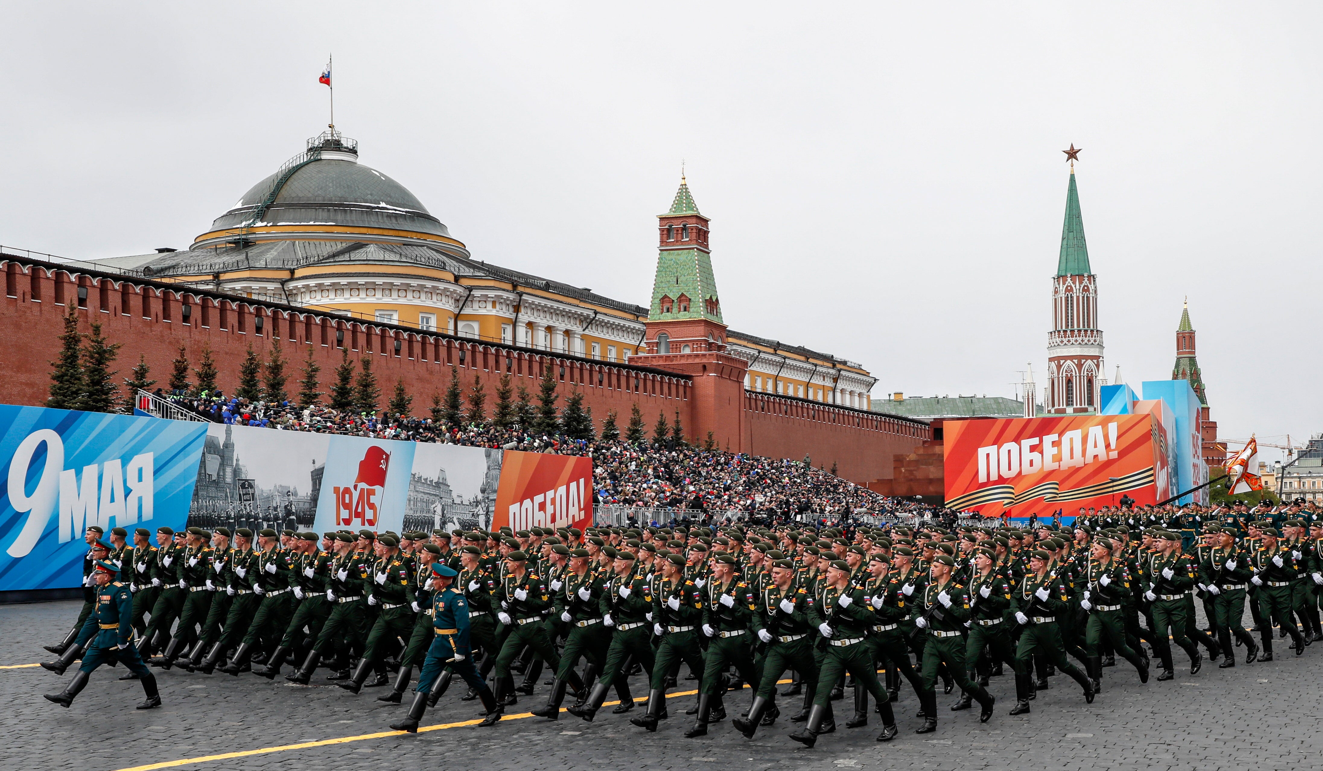 Russian servicemen take part in the Victory Day military parade in Moscow in 2024